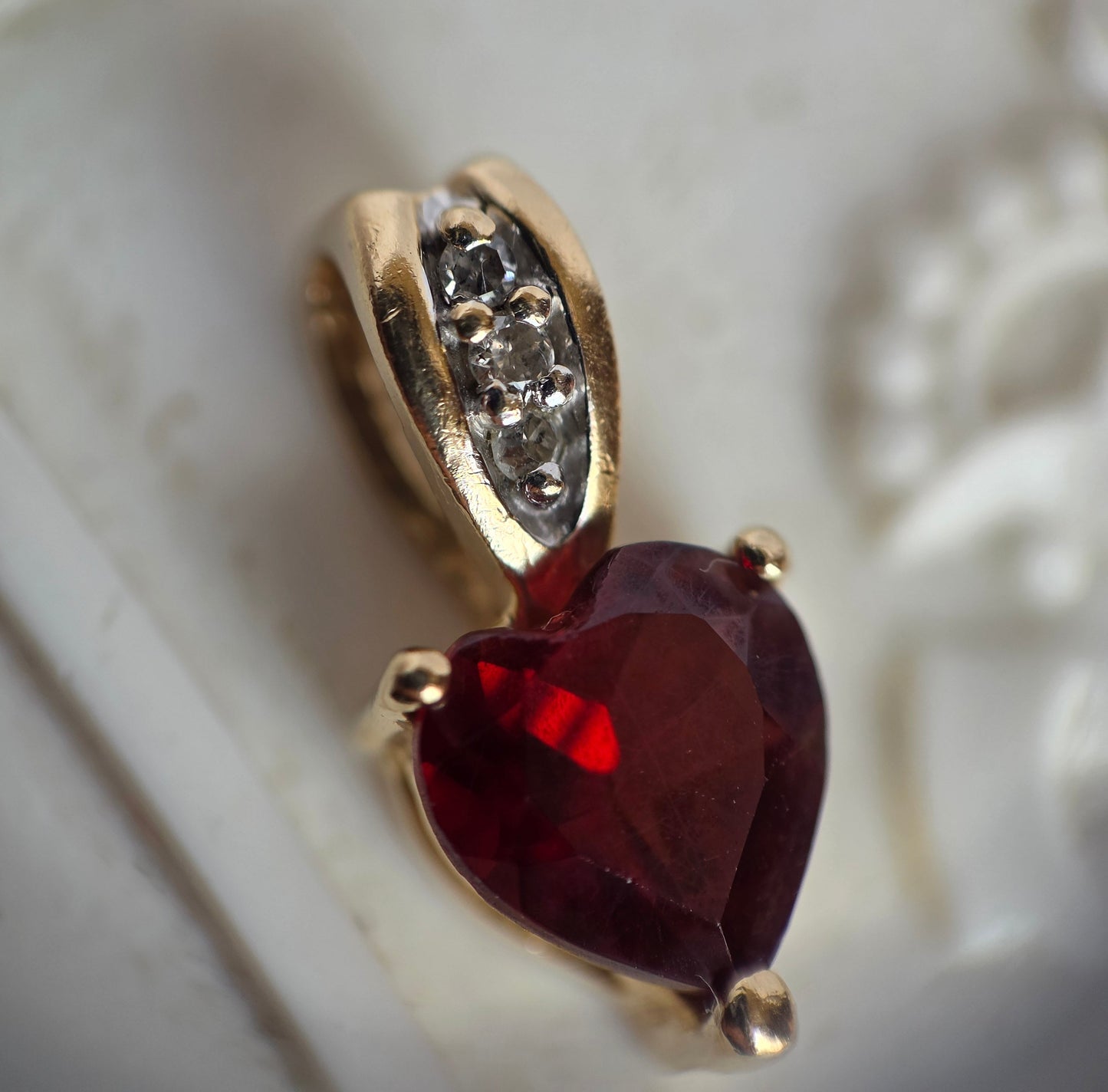 Precious 10k Gold Heart Garnet and Diamond Accent Pendant (NO CHAIN)