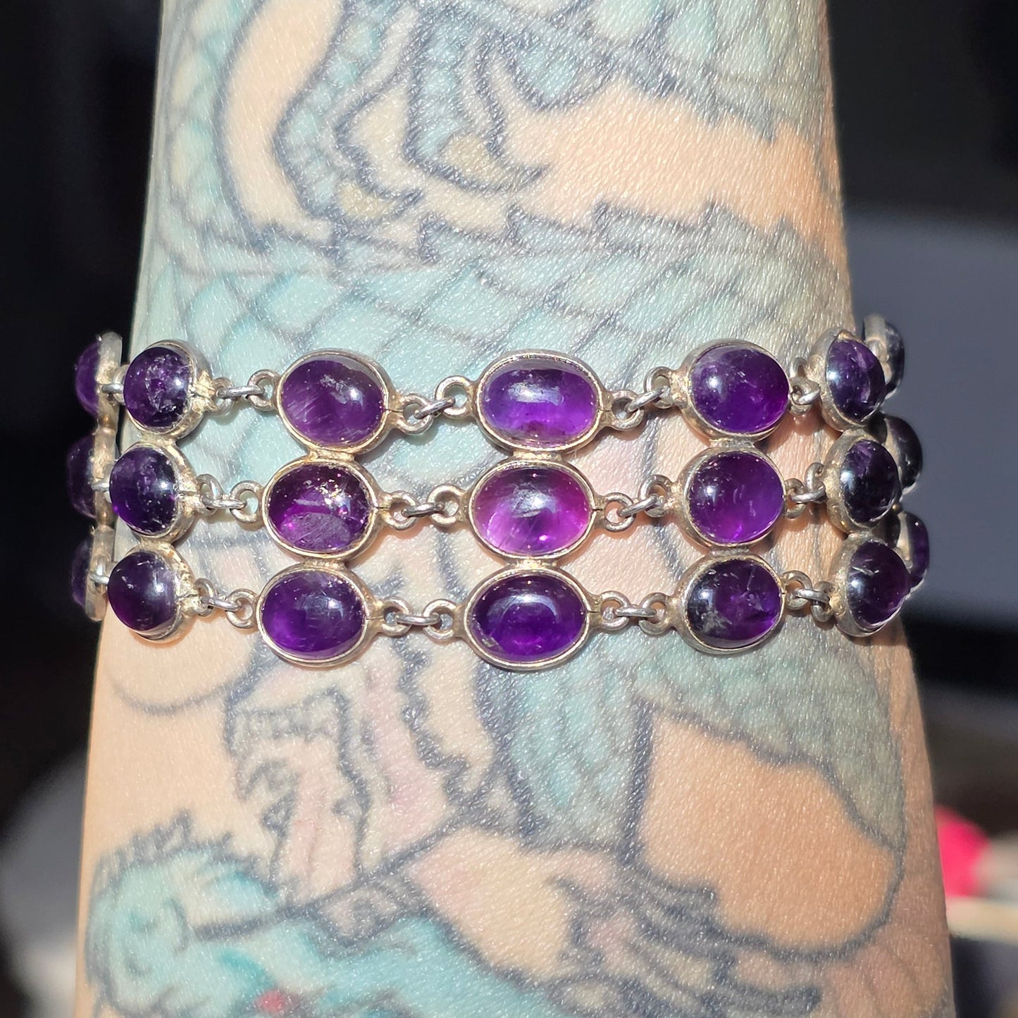 Beautiful 30 Carat Natural Amethyst Statement Bracelet 7.25" February Birthstone