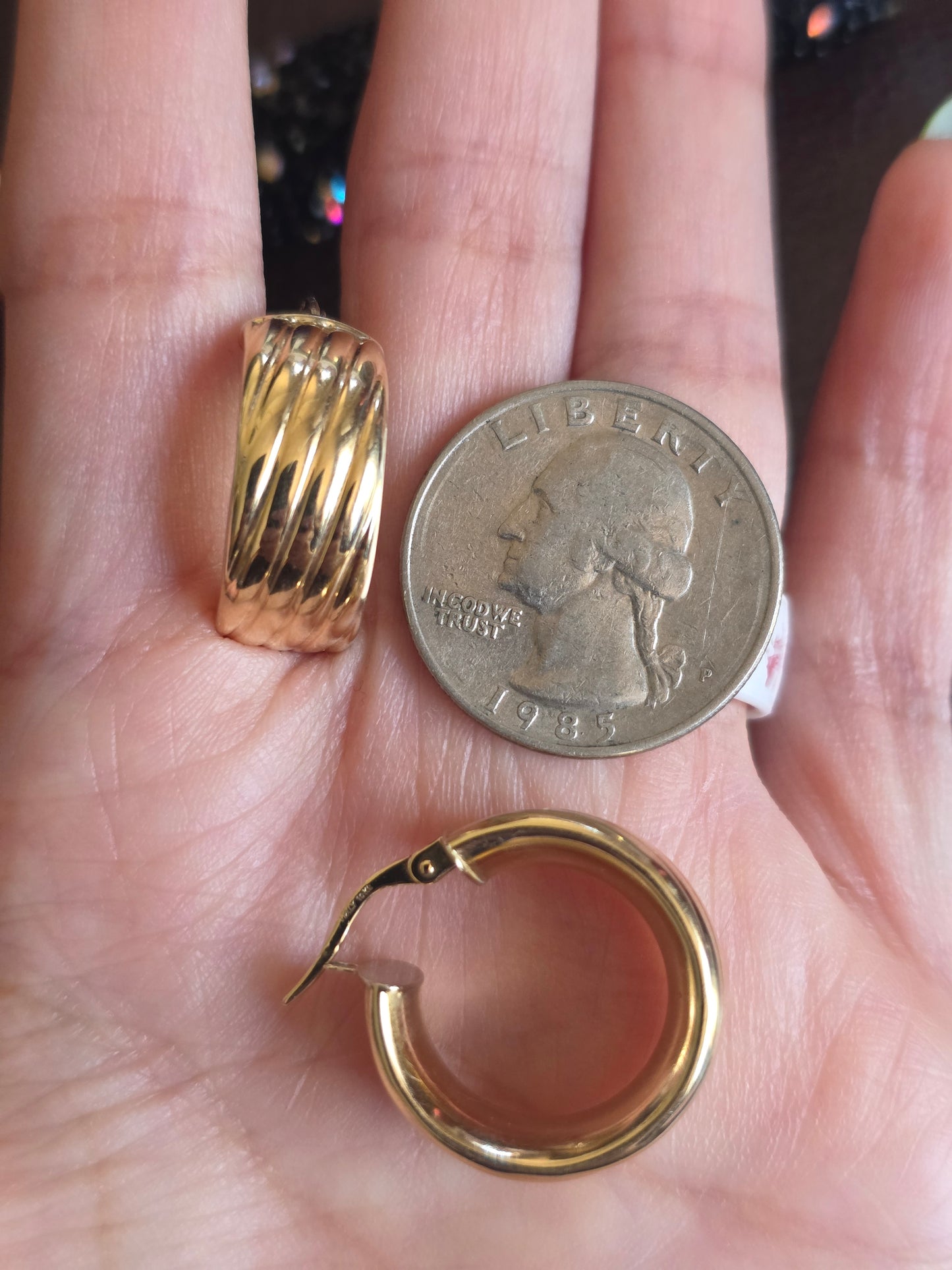 10k Gold Vintage Ribbed Chunky Hoops Earrings .8" Italian Made
