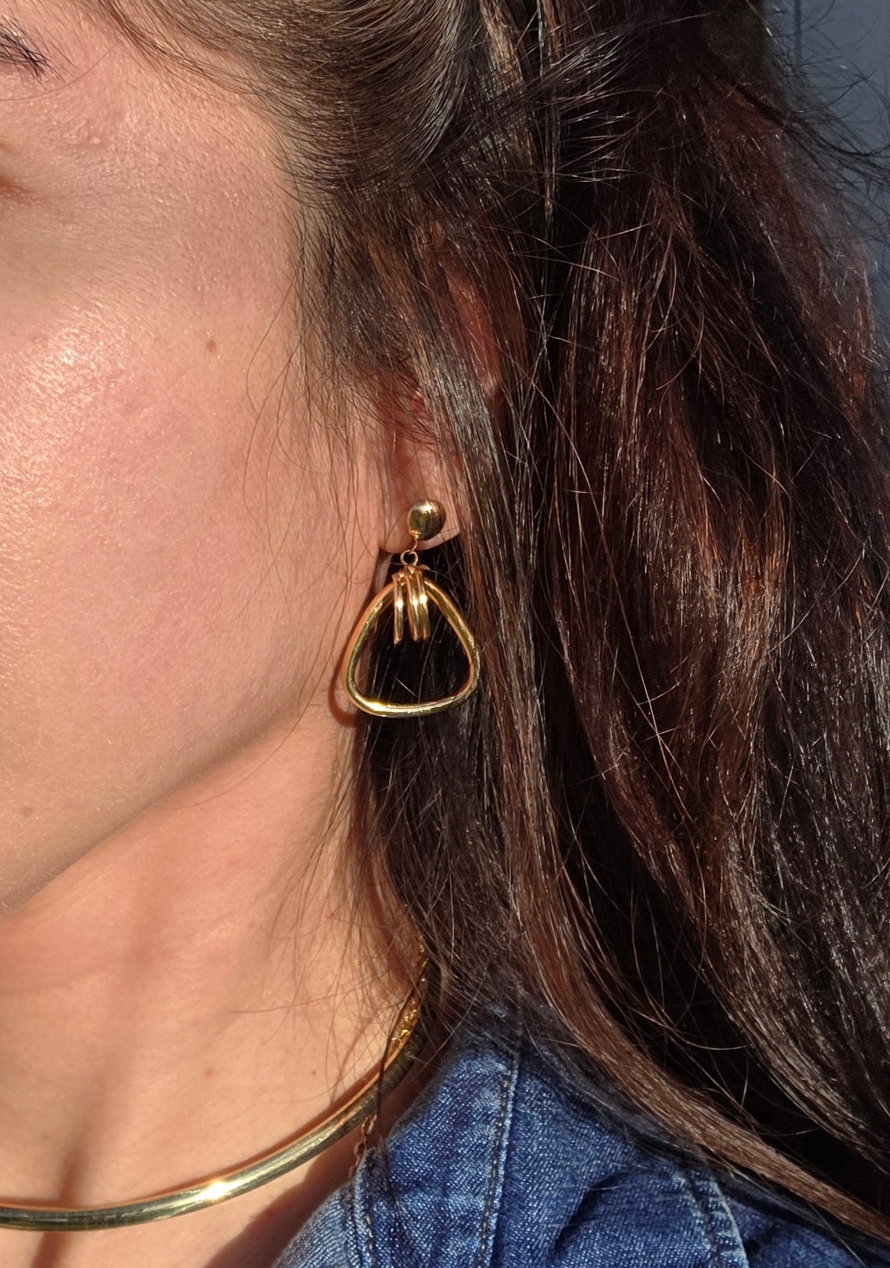 Awesome 14k Gold Stirrup Doorknocker Style Unique Dangle Statement Earrings