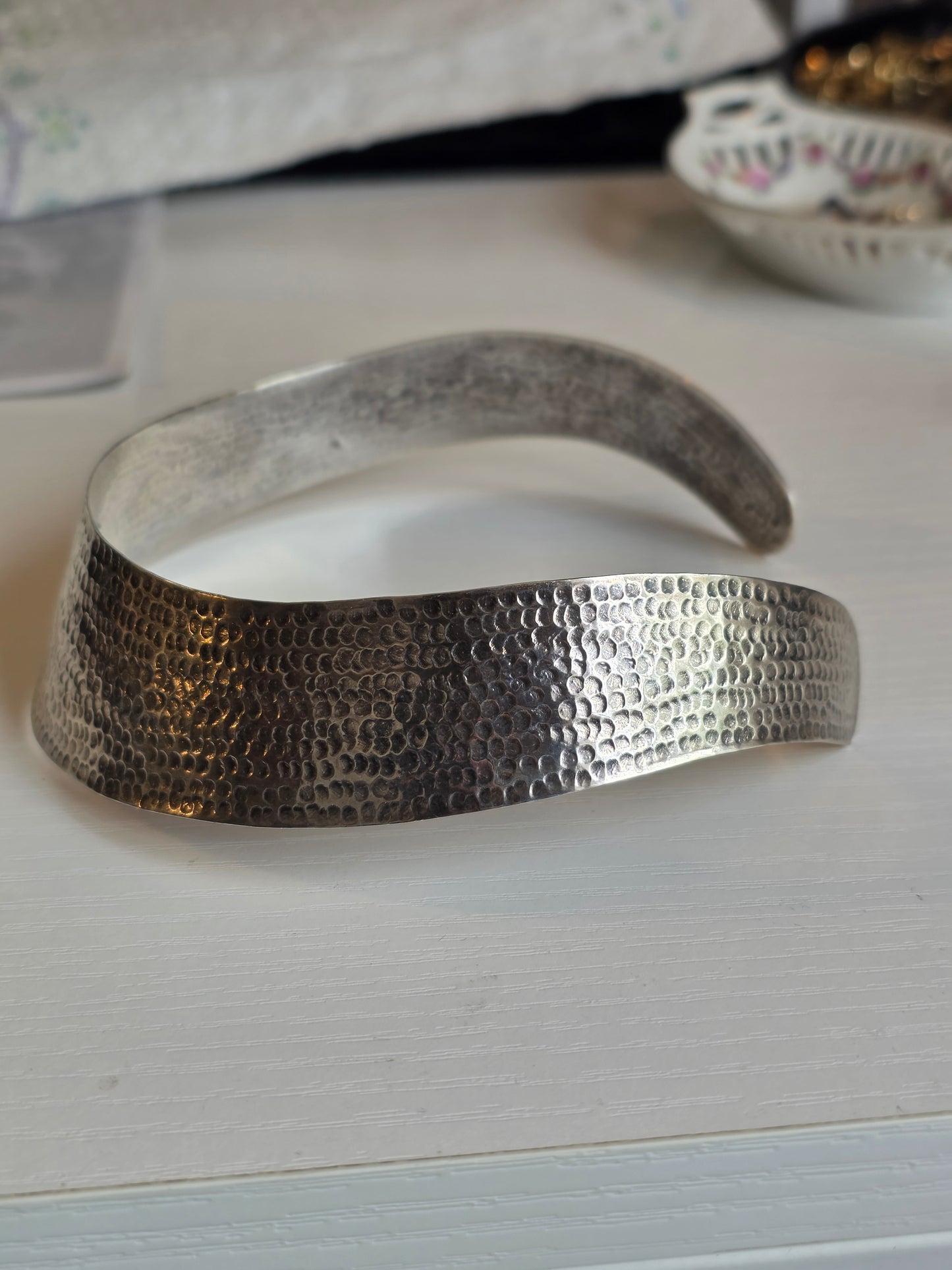 Awesome Sterling Silver Hammered 1.2" Wide Cuff Choker Collar Statement Necklace 14"