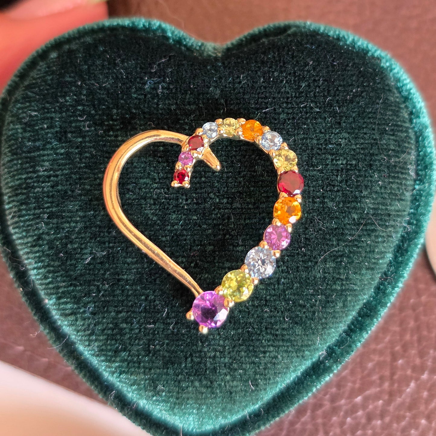 10k Gold Amethyst Garnet Peridot Blue Topaz Citrine Rainbow Gemstone Heart Pendant (NO CHAIN)