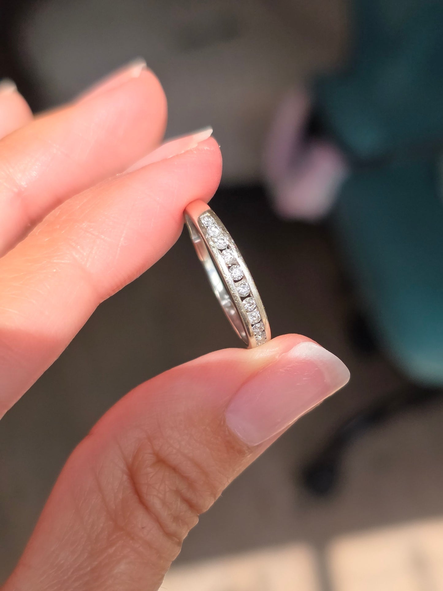 Lovely 10k White Gold Channel Set .23CTW Diamond Stacker Band Ring Size 7