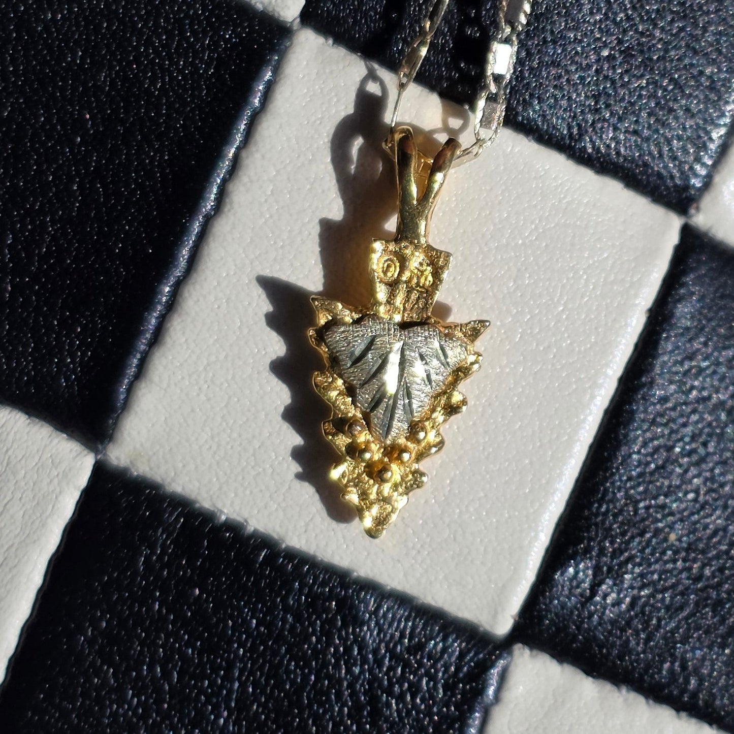 Pretty Textured Diamond Cut Tri Tone 10k Black Hills Gold Arrowhead Charm (NO CHAIN)