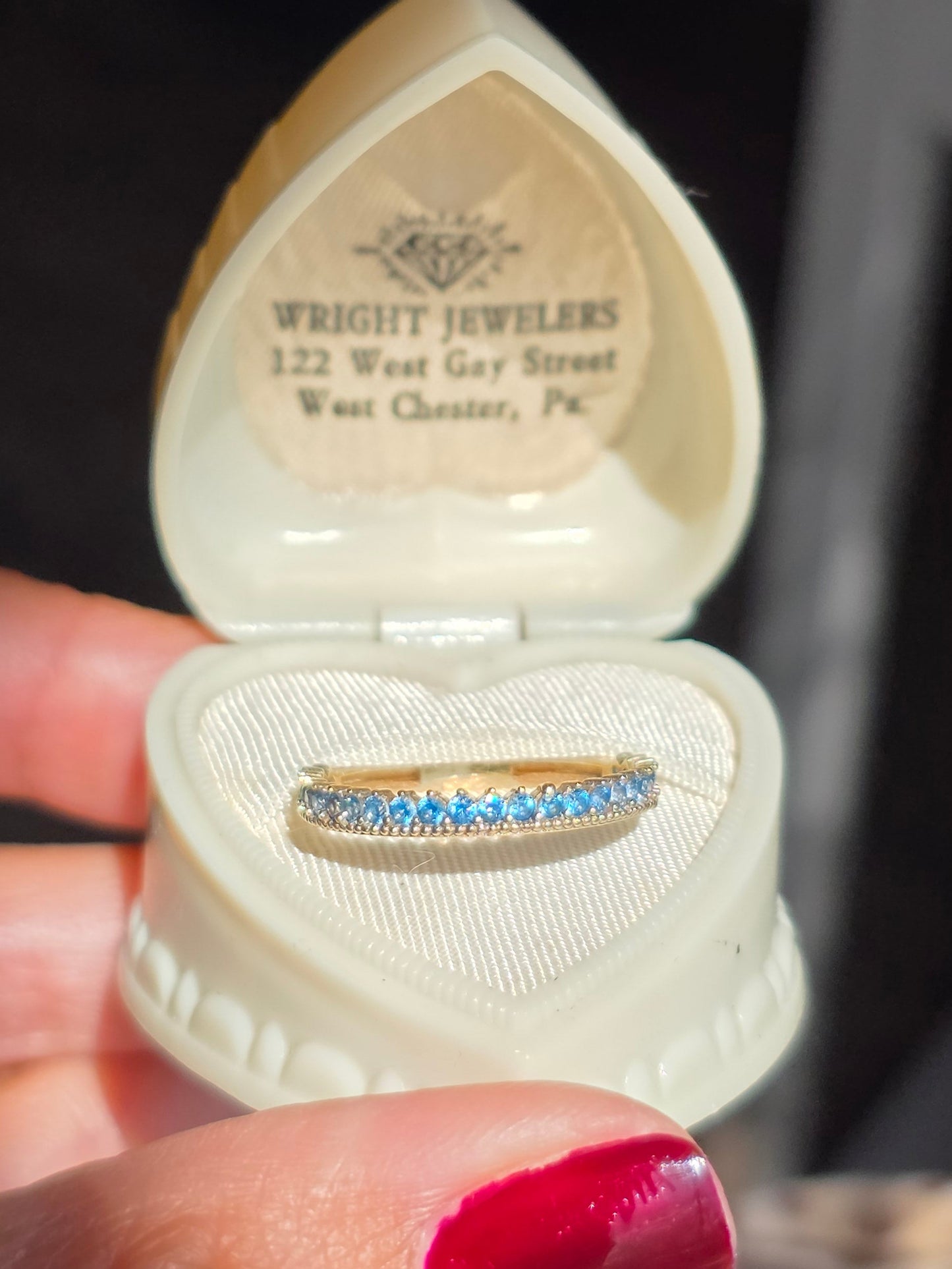 Beautiful 10k Gold 3/4 Eternity Blue Tourmaline .75CTW Gemstone Stacker Ring Size 7
