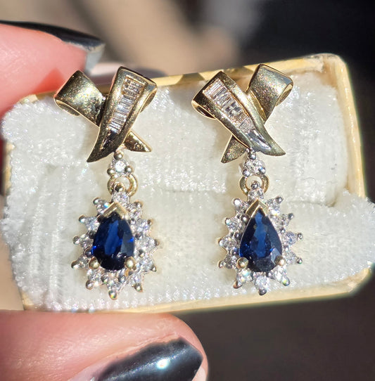 RESERVED- DO NOT BUY: Beautiful 14k Sapphire Diamond Dangle Earrings