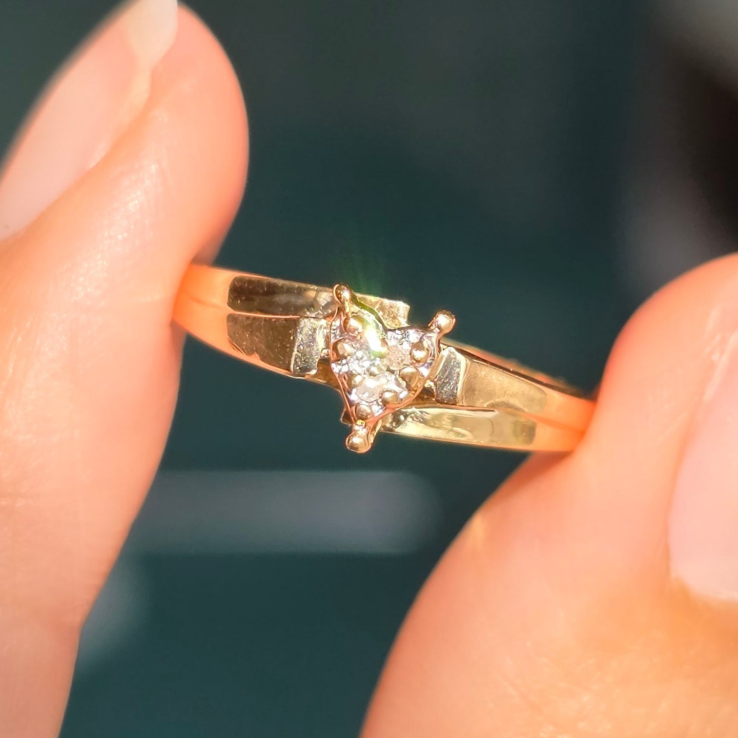 10k Gold Dainty and Sweet Diamond Accented Heart Ring Size 7