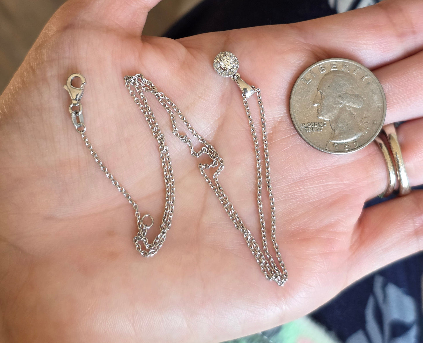 Sparkling White Gold Dainty .20CTW Diamond Cluster Pendant With Cable Chain 16" Necklace