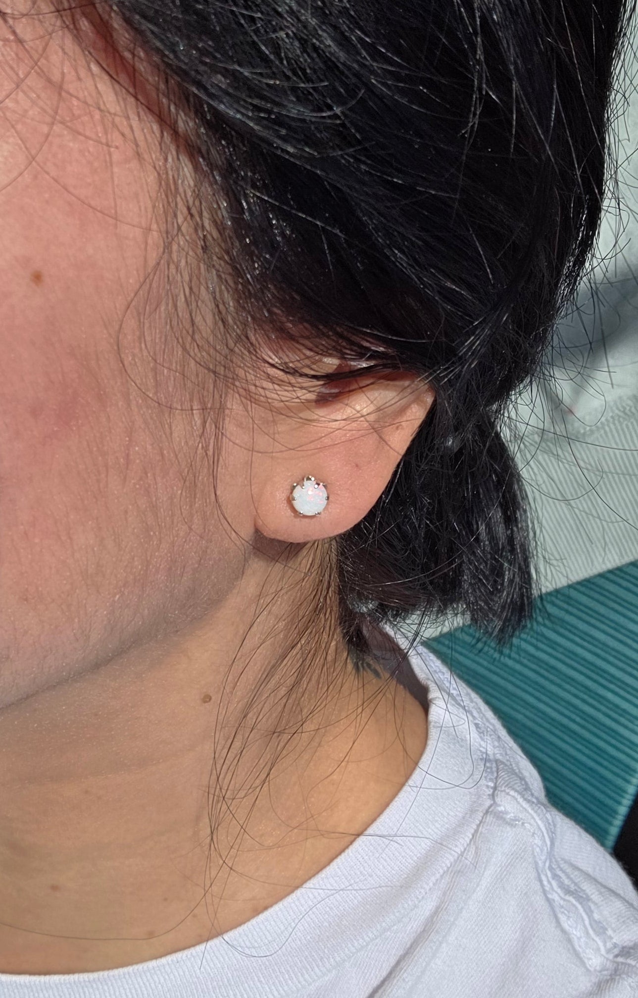 Pretty 14k White Gold 5mm Opal Studs Earrings | October Birthstone