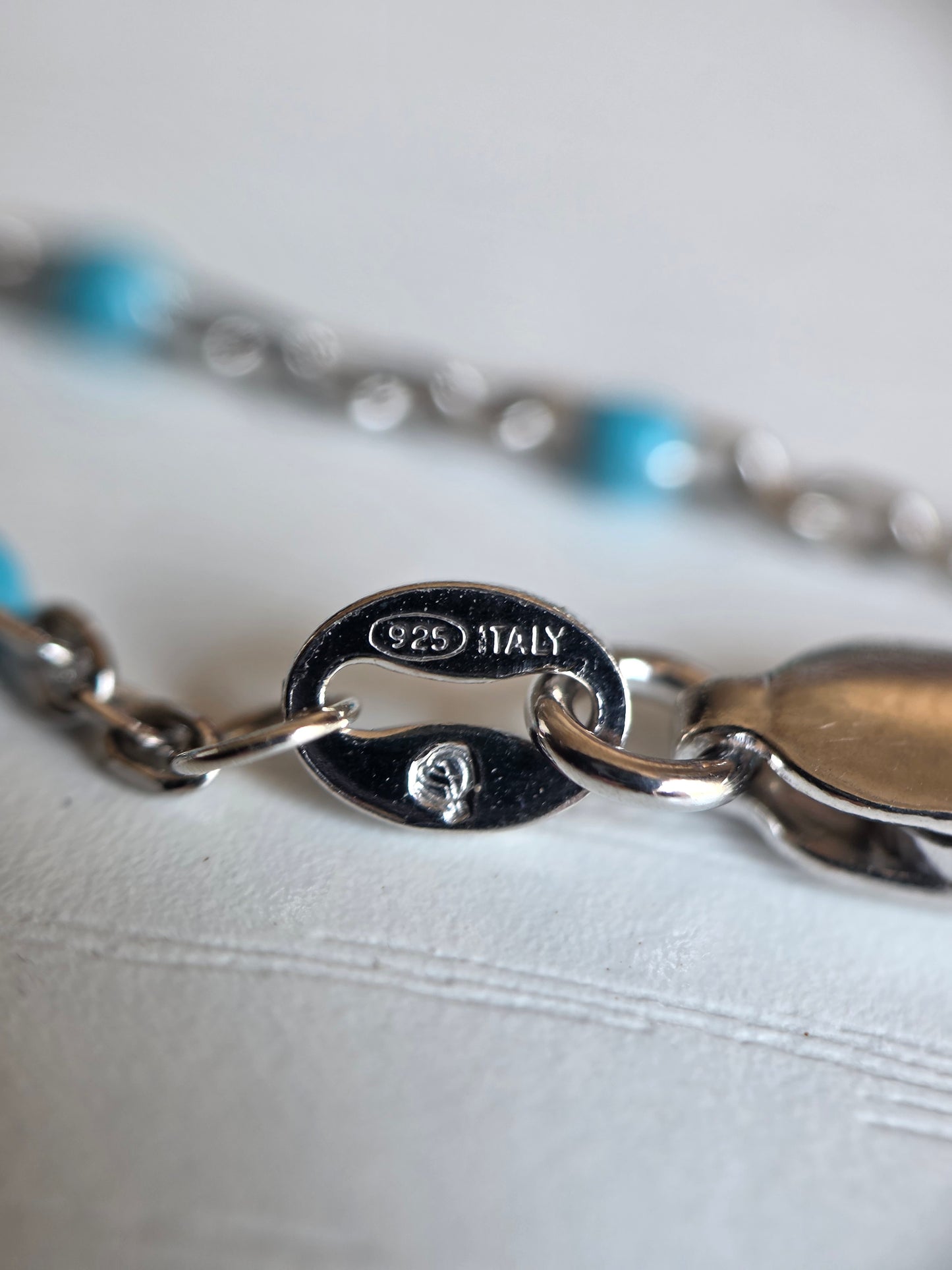 Elegant Light Blue Enamel Station Sterling Silver Necklace 18"