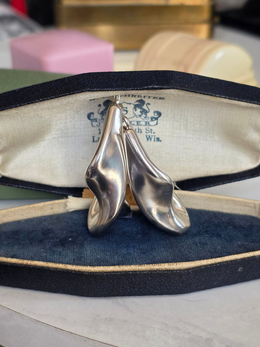 Bold Sterling Silver Modernist Freeform Hoop Earrings