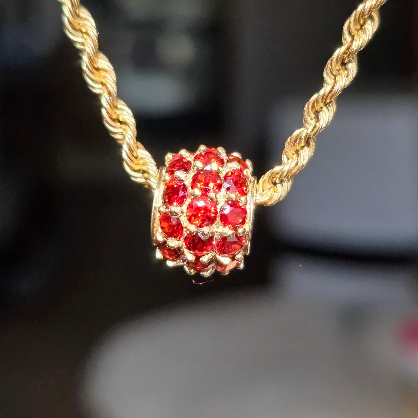 Vintage 10k Gold Garnet Spacer Bead Charm (NO CHAIN)