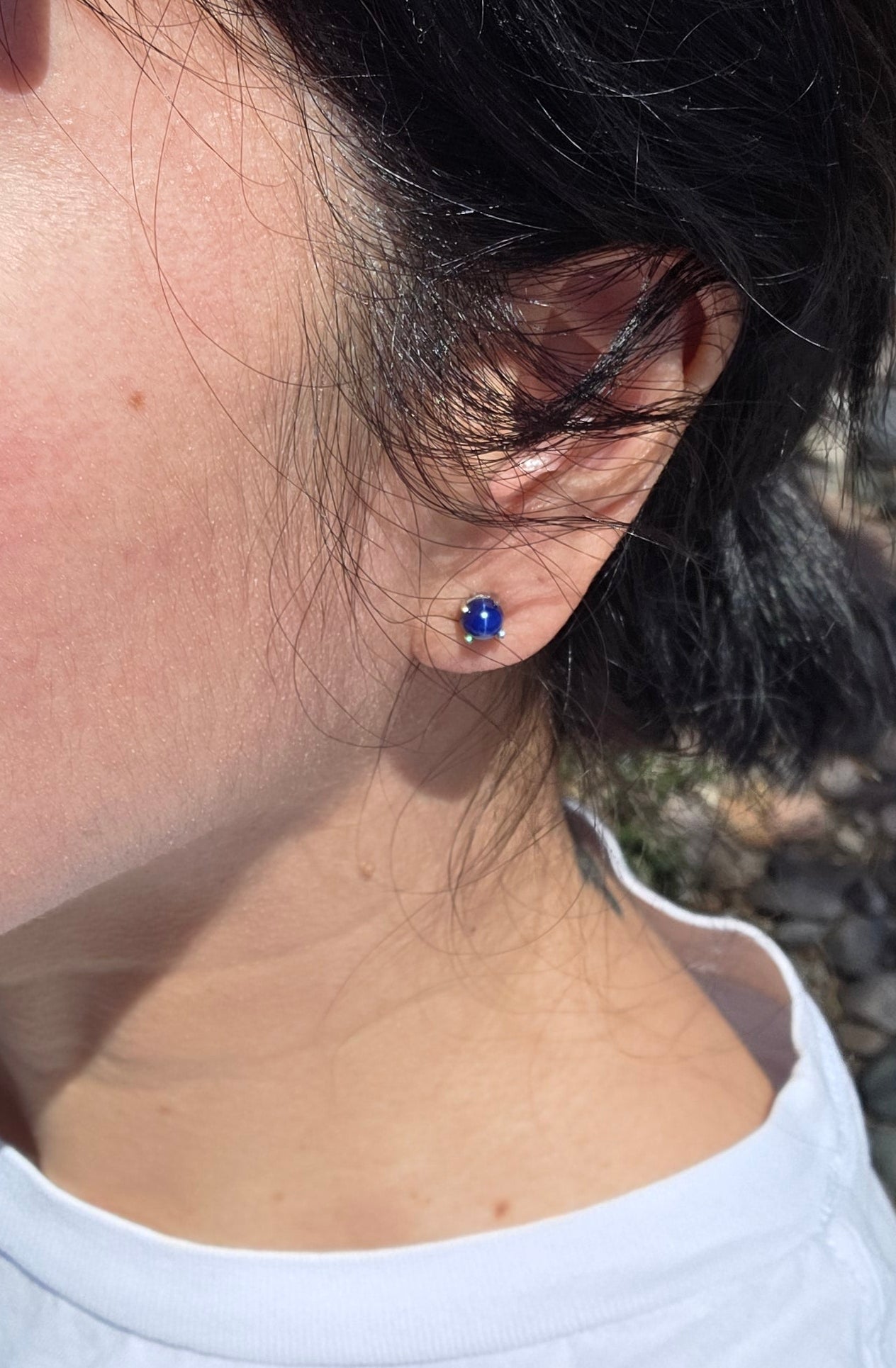 Beautiful 14k White Gold 5mm Star Sapphire Studs Earrings