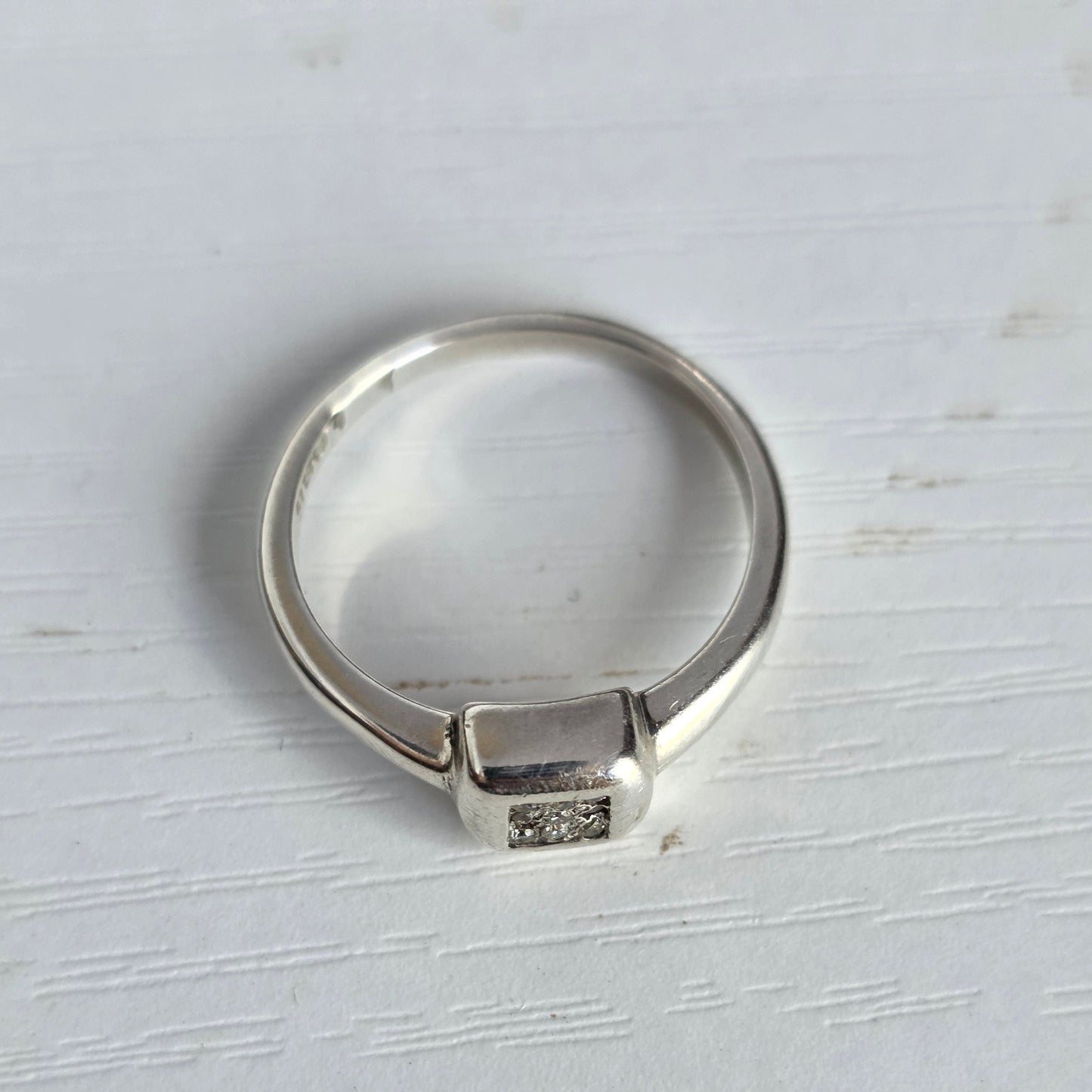 Adorable Sterling Silver Diamond Square Signet Ring Size 5