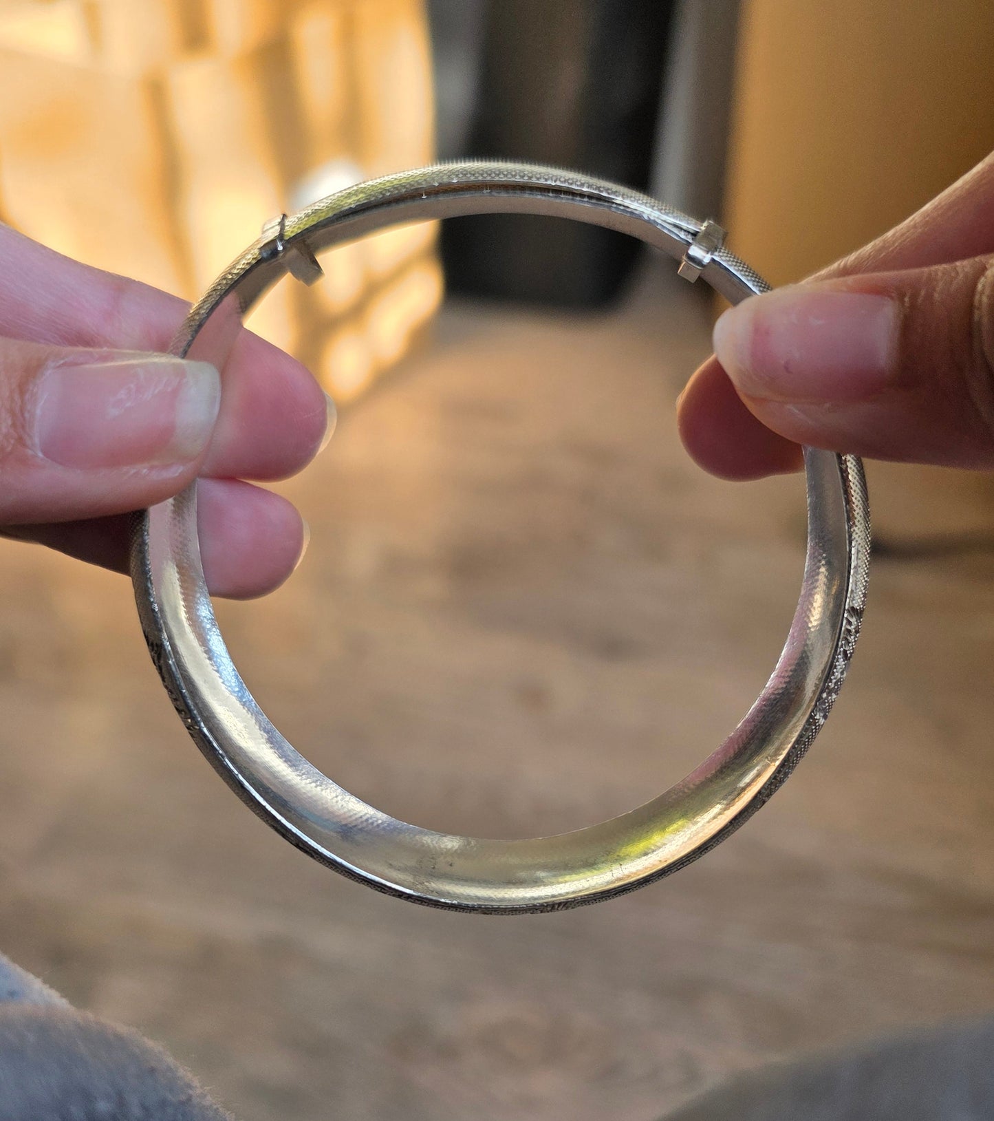 Solid Sterling Silver Snowflake Carved Large Bangle