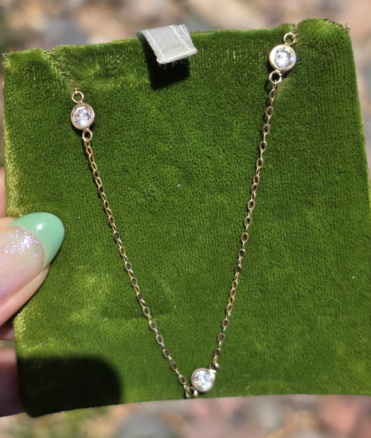 Pretty 10k Gold Sparkling CZ Stone Anklet 10" Bracelet