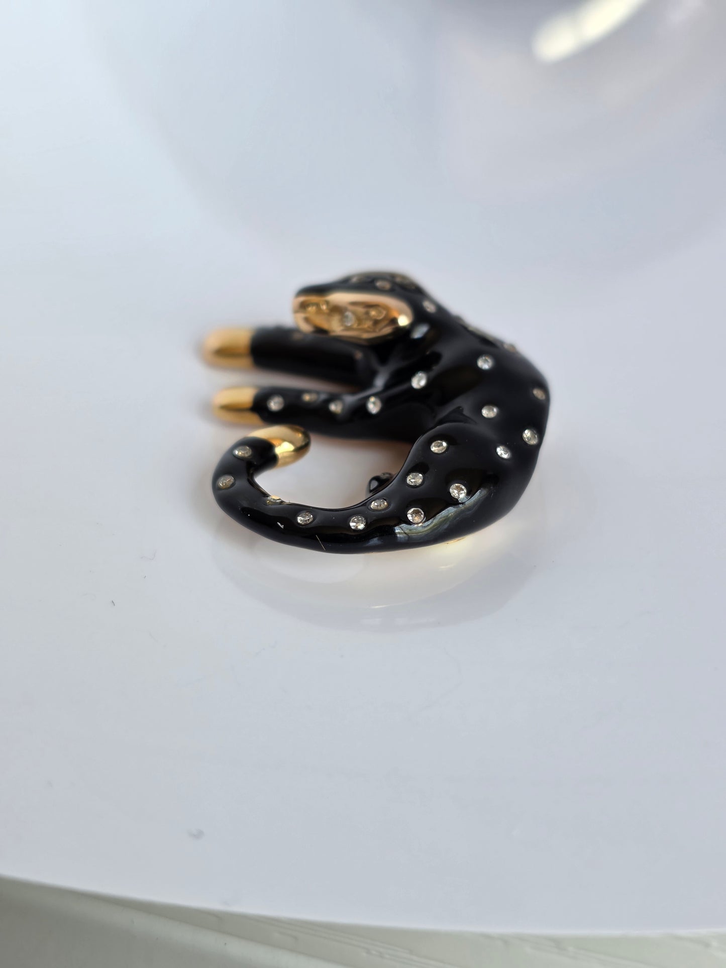 Amazing Black Enamel 14k Gold + White Sapphire /Topaz Panther Slide Pendant (NO CHAIN)