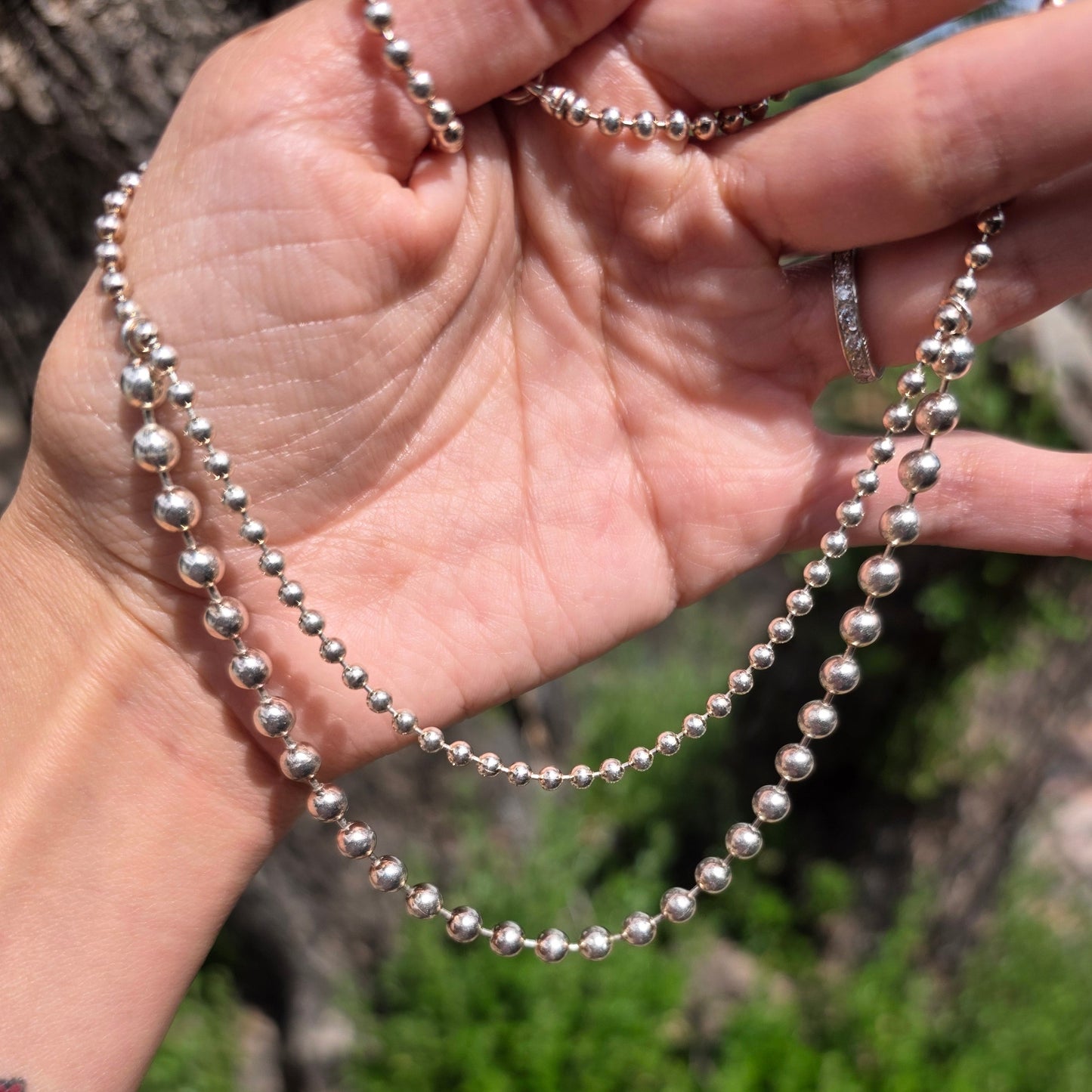 Gorgeous Italian Made Sterling Silver Layered Double Strand Bead Solid Collar Necklace Choker 15"