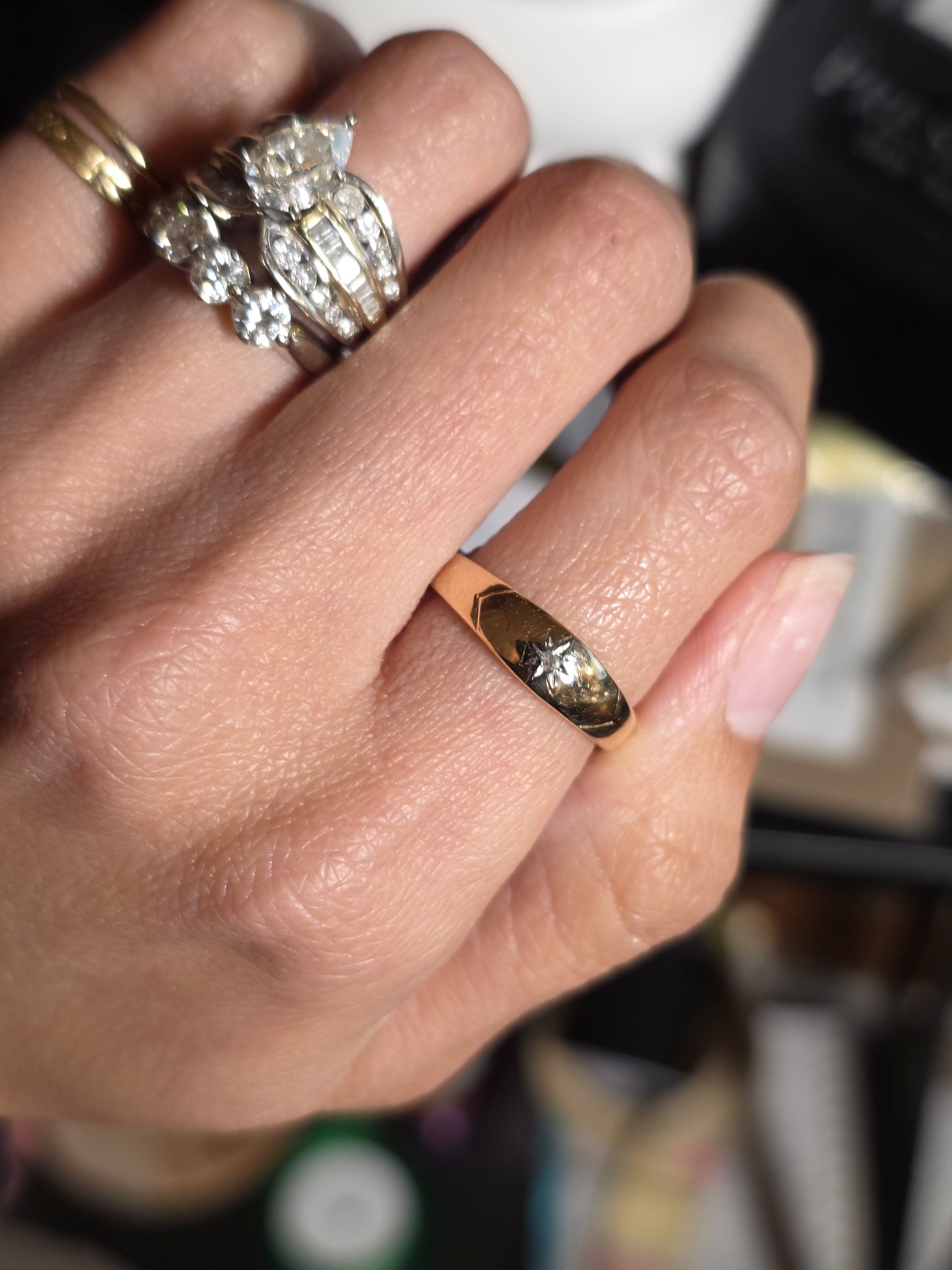 Lovely Vintage 14k Gold Starset Diamond Starburst Gold Band Size 6.5