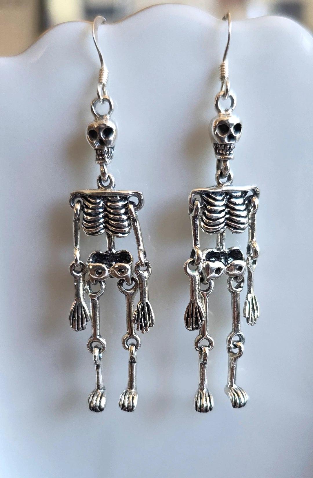 Cool Sterling Silver 3D Articulated Skeleton Dangle Statement Earrings