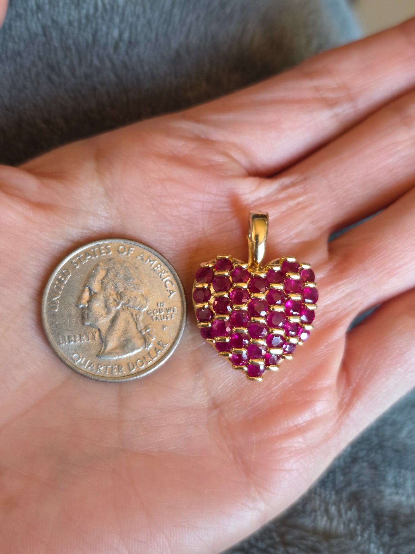 Stunning 14k Gold 4.75ctw Ruby Encrusted Heart Pendant (NO CHAIN)