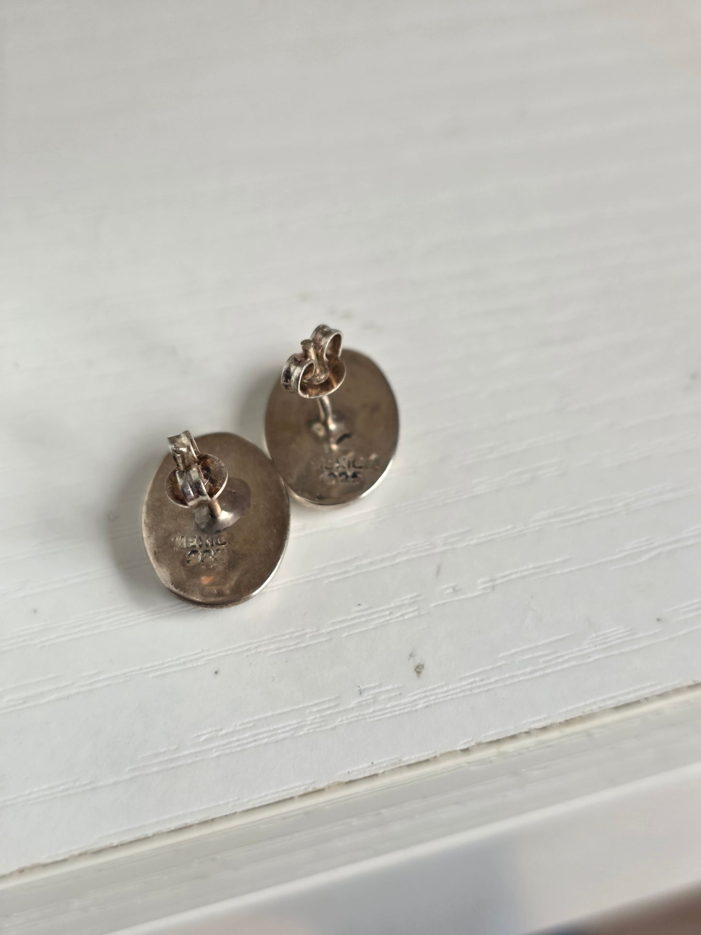 Sterling Silver Oval Onyx Inlay Statement Earrings