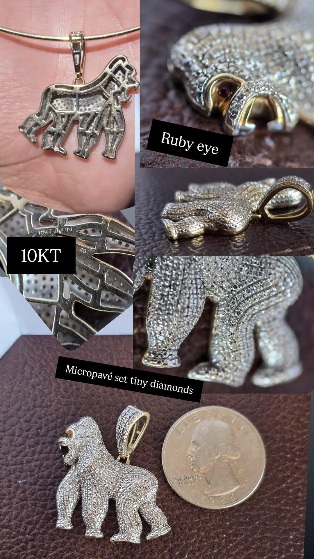 Badass 10k Gold Diamond Gorilla Pendant (NO CHAIN)