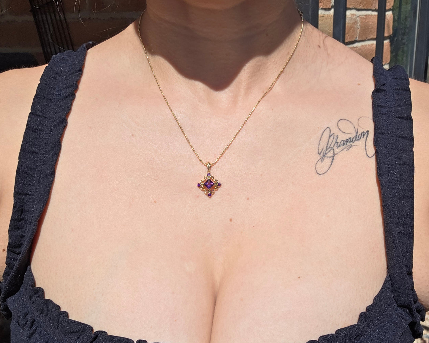 Stunning 14k Gold Filigree Princess Amethyst Pendant (NO CHAIN)