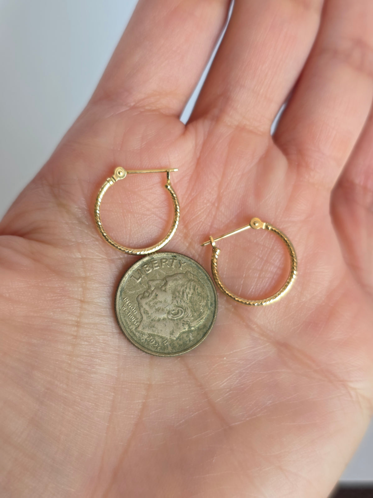 Perfect Every Day 14k Gold 1/2 Inch Gold Textured Small Hoops Earrings