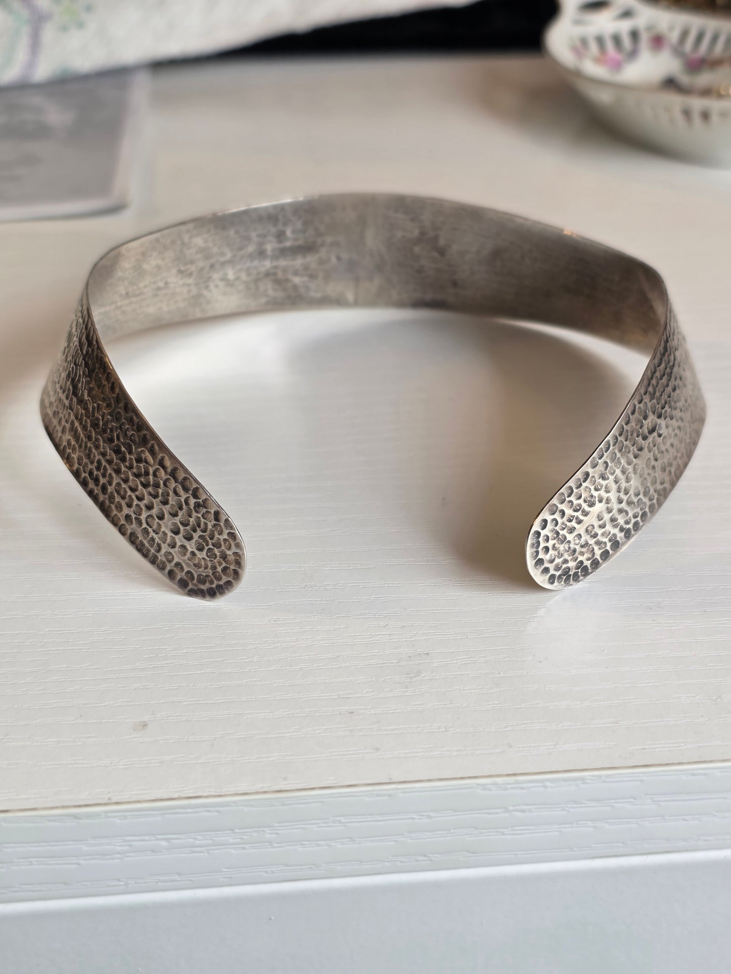 Awesome Sterling Silver Hammered 1.2" Wide Cuff Choker Collar Statement Necklace 14"