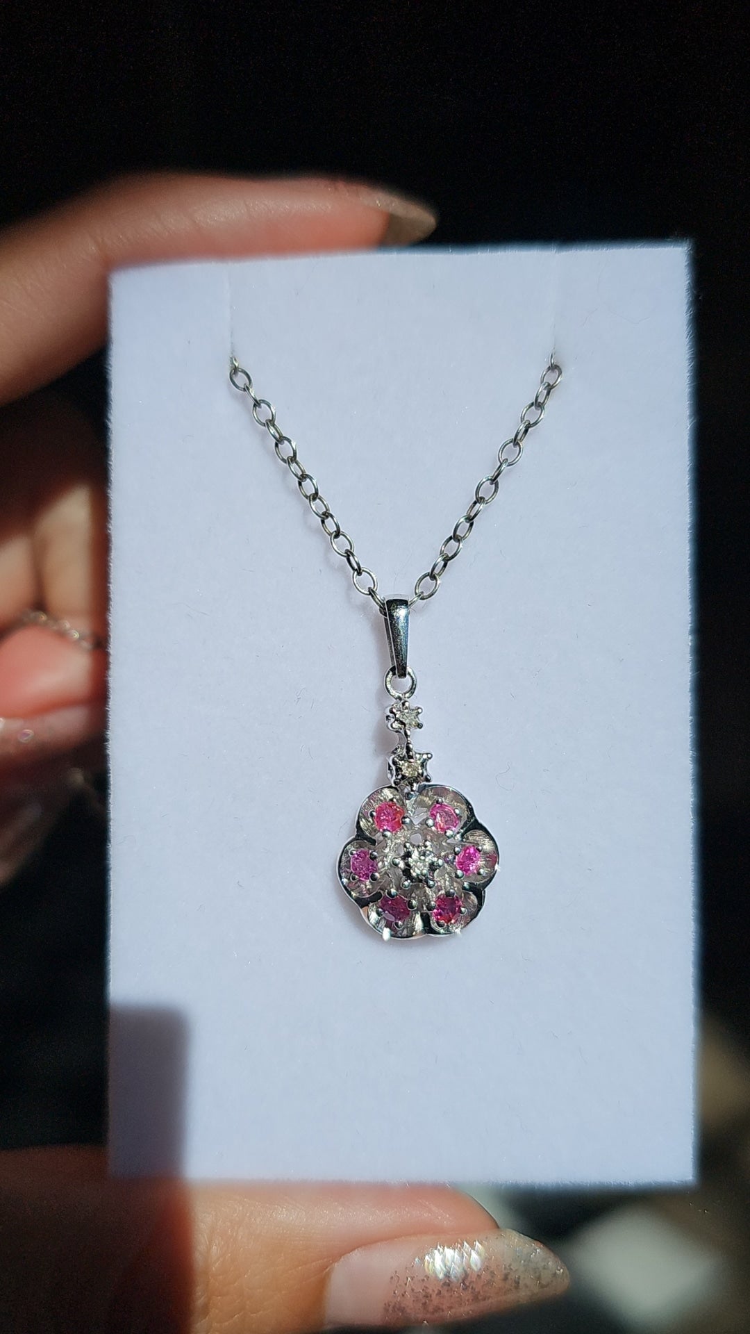 Beautiful Vintage White Gold Pink Sapphire & Diamond Flower Pendant (NO CHAIN)