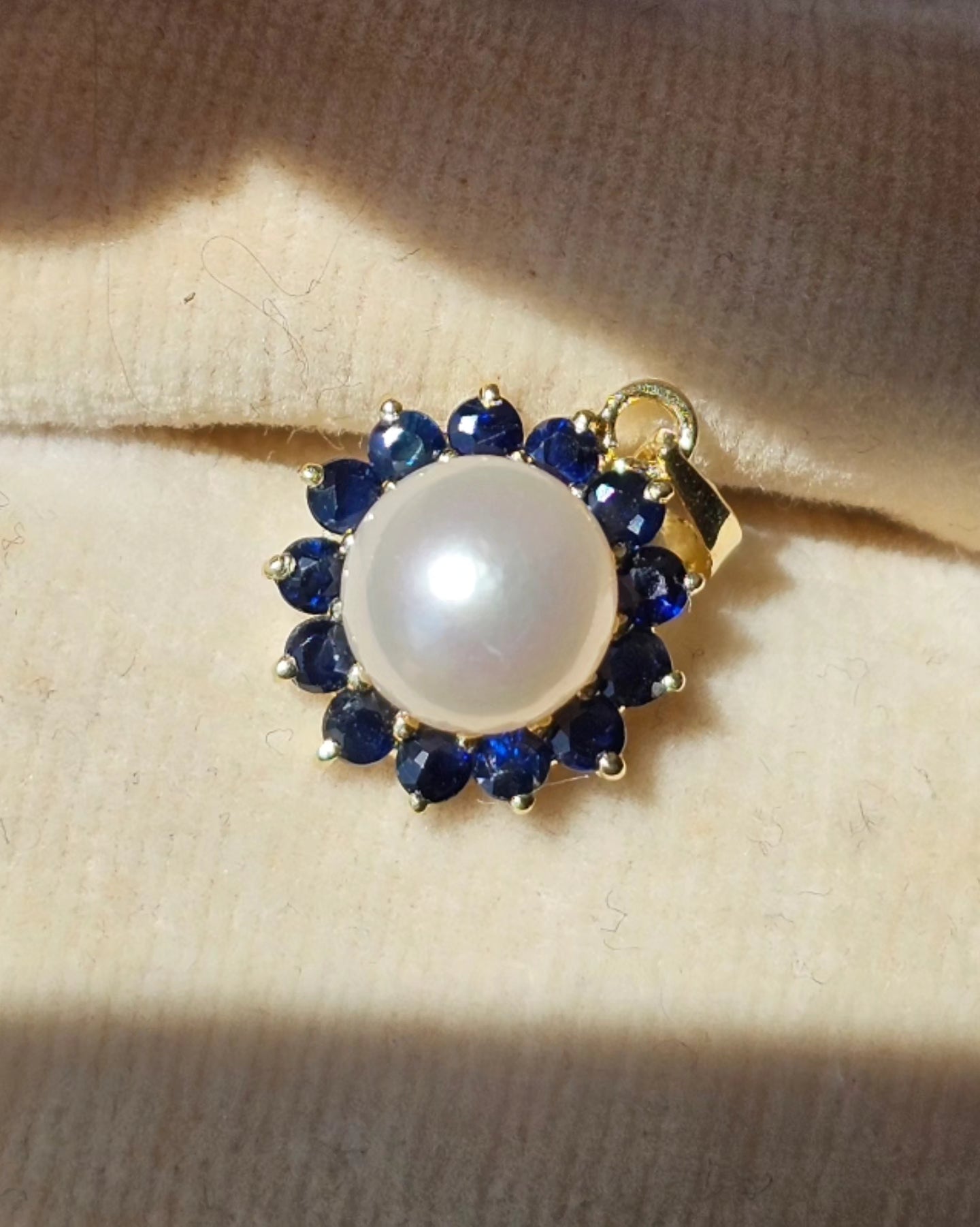 14k Pearl Sapphire Halo Pendant (NO CHAIN)