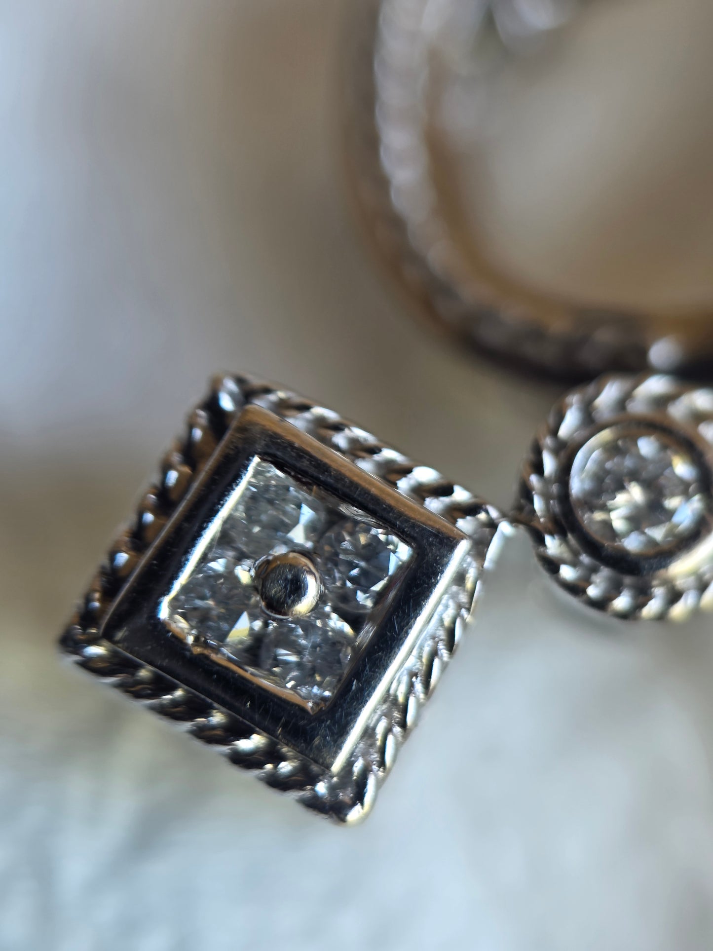 Lovely 14k White Gold Diamond Huggie Drop Dangle Geometric Earrings