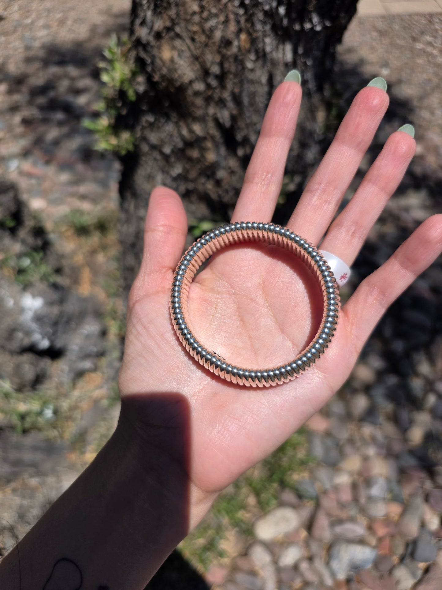Awesome 80's Solid Sterling Silver Tubogas 16.5mm Wide Stretchy Bracelet 6.5"