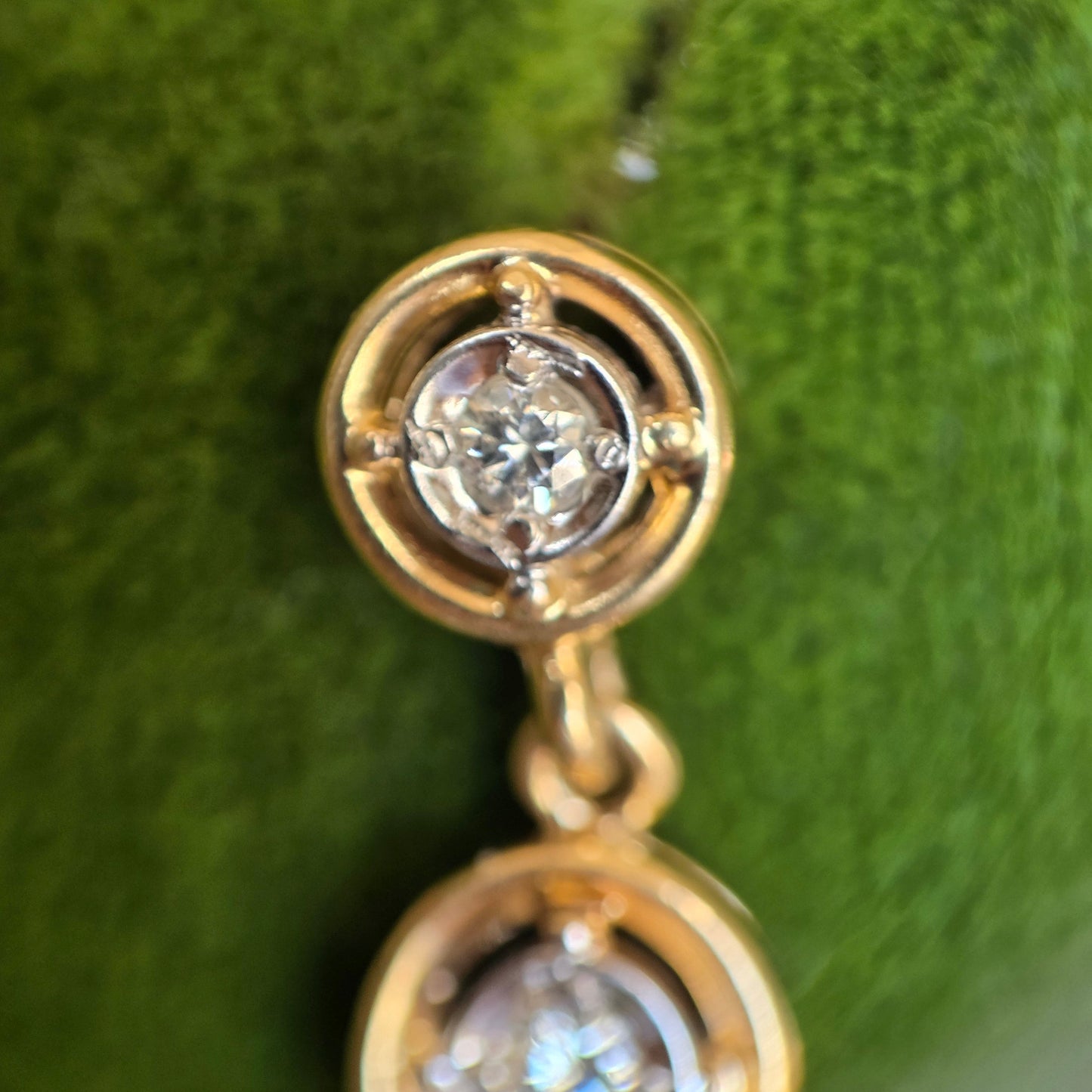 Vintage Inspired 14k Graduated Three Tier Circle Bezel Diamond Drop Dangle Earrings