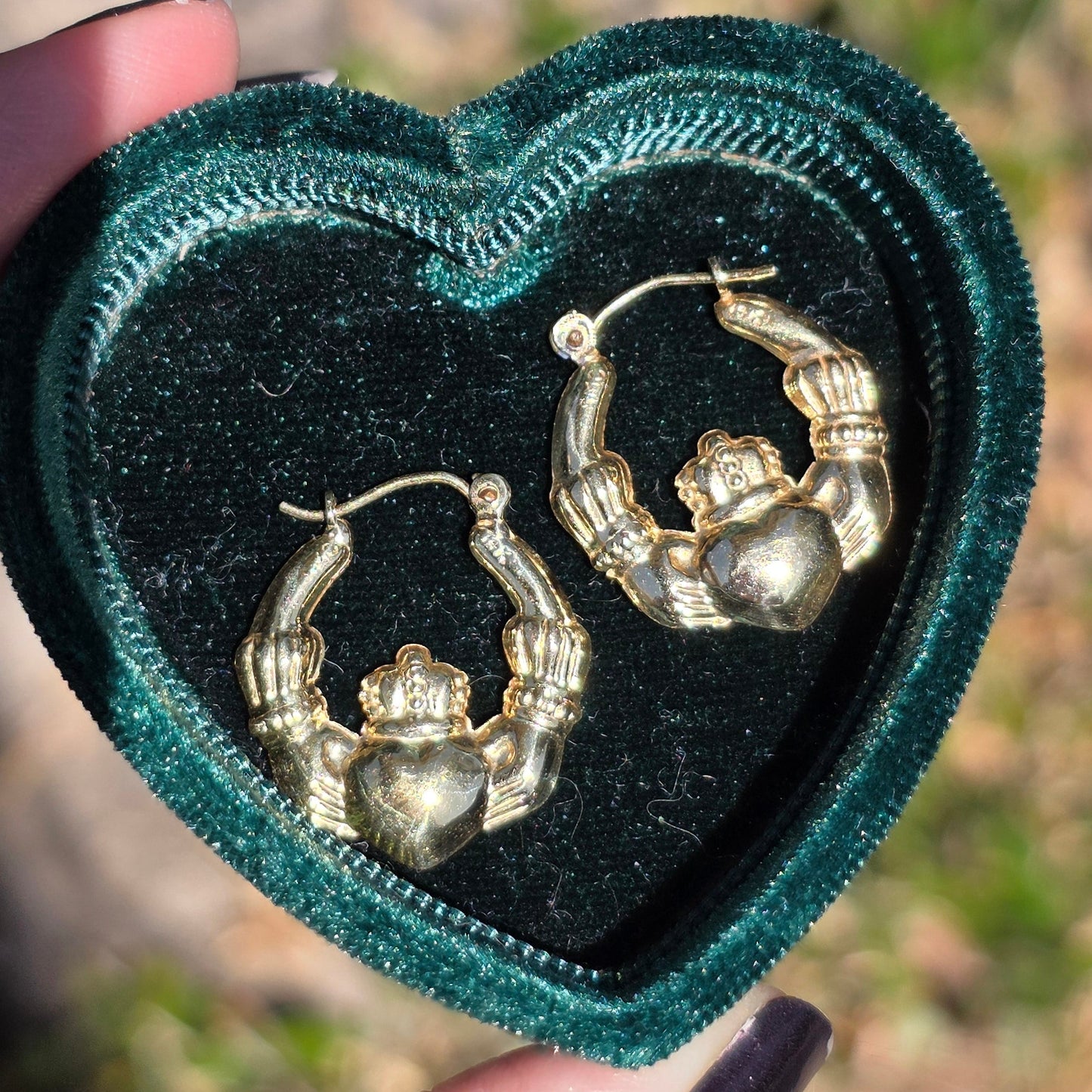 Pretty 14k Gold Claddagh Hollow Style Hoops Earrings