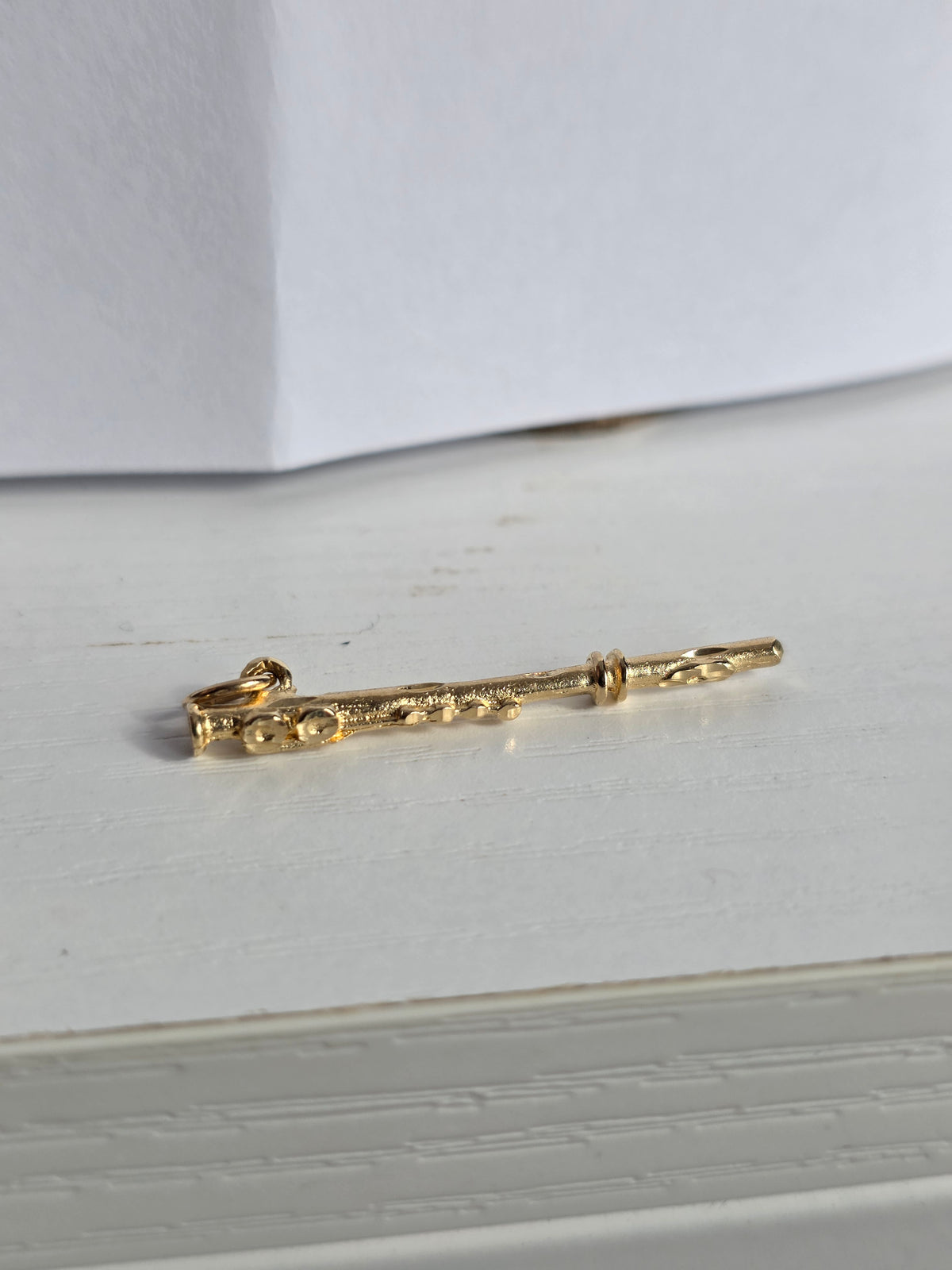 Adorable 14k Diamond Cut Textured Solid 3D Flute Charm (NO CHAIN)