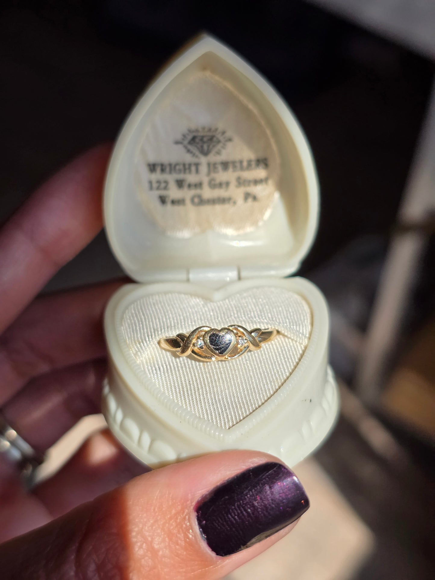 Adorable 14k Kabana Black Enamel Heart Diamond Ring Size 6