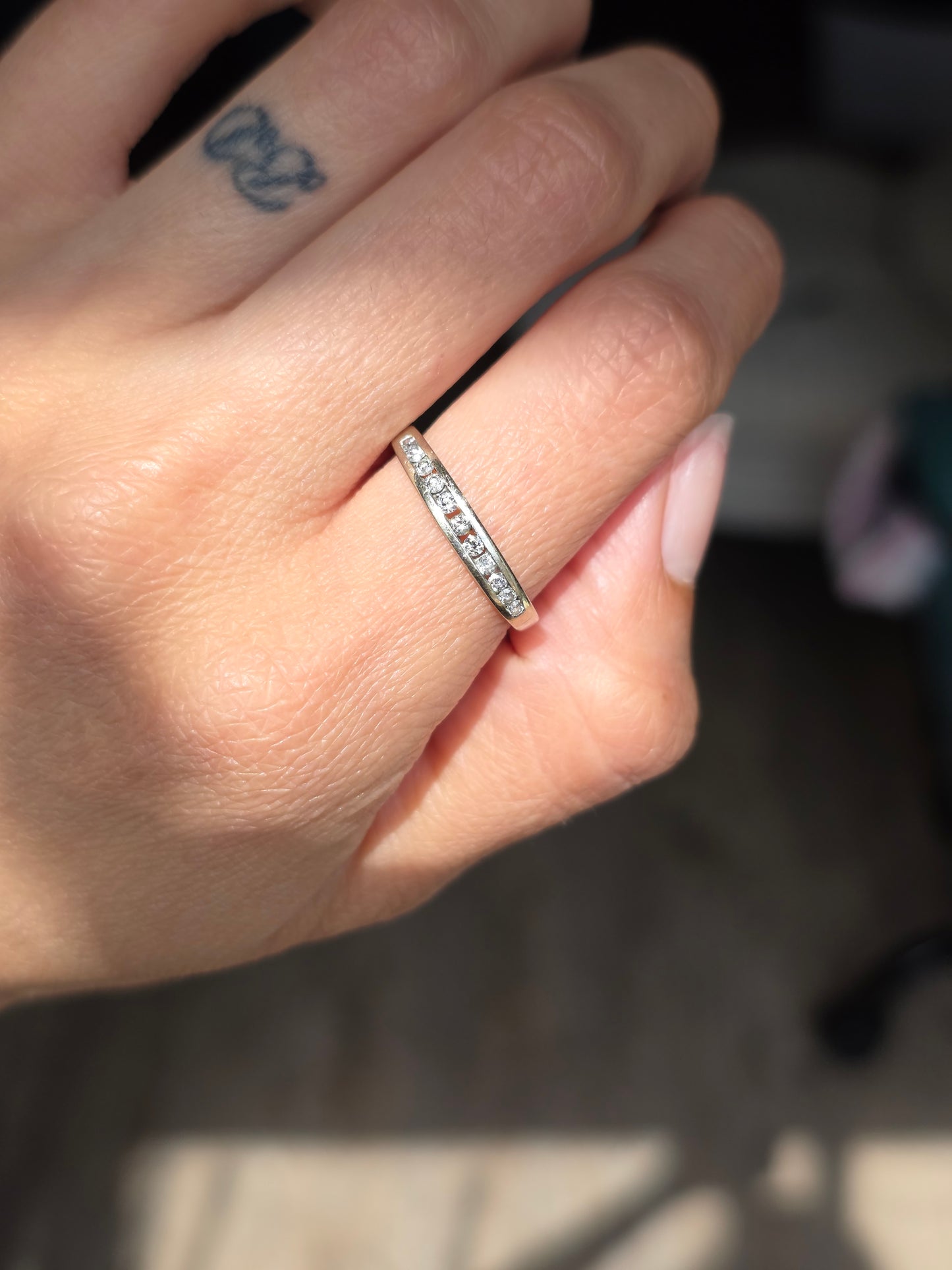 Lovely 10k White Gold Channel Set .23CTW Diamond Stacker Band Ring Size 7