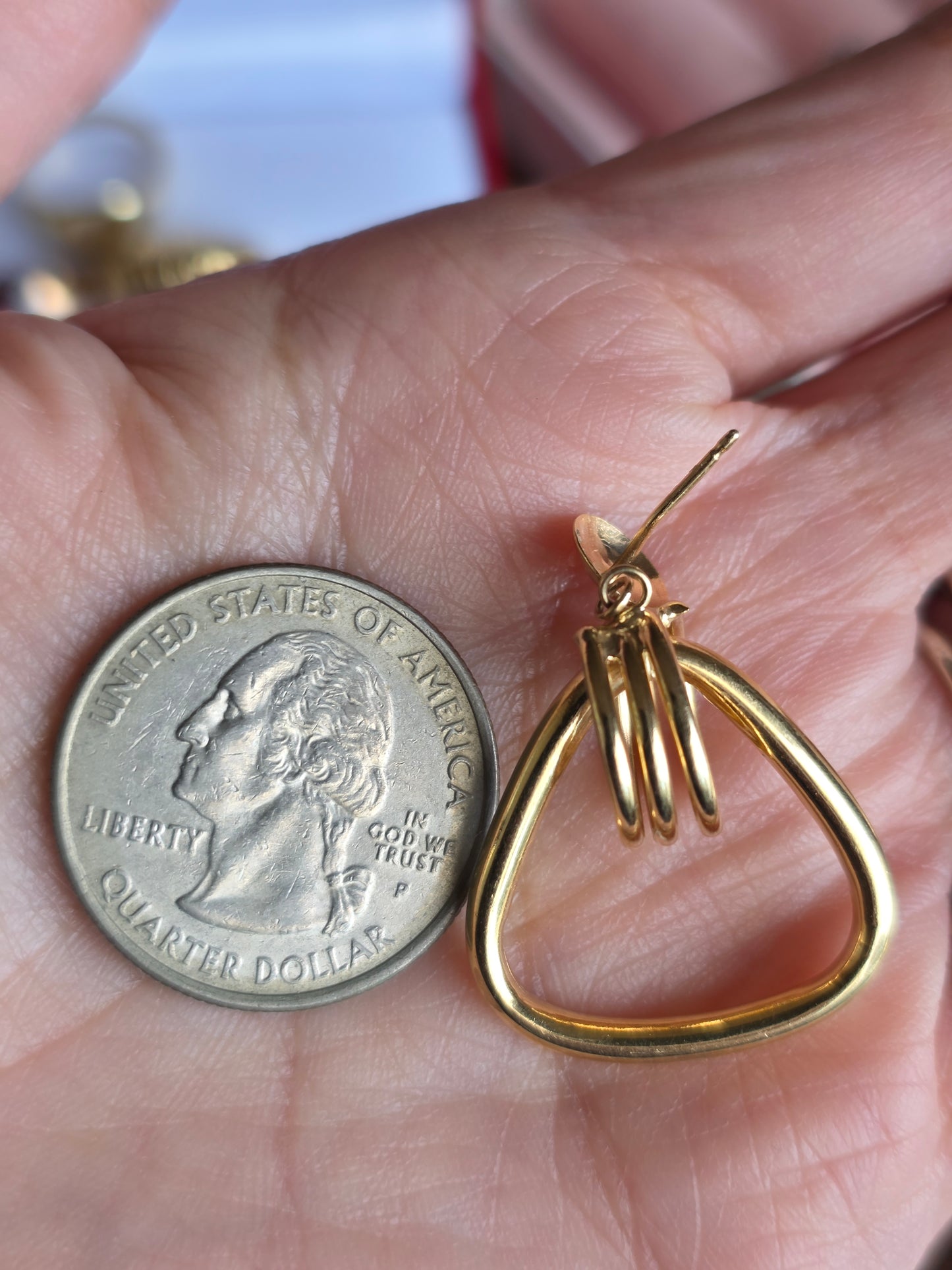 Awesome 14k Gold Stirrup Doorknocker Style Unique Dangle Statement Earrings