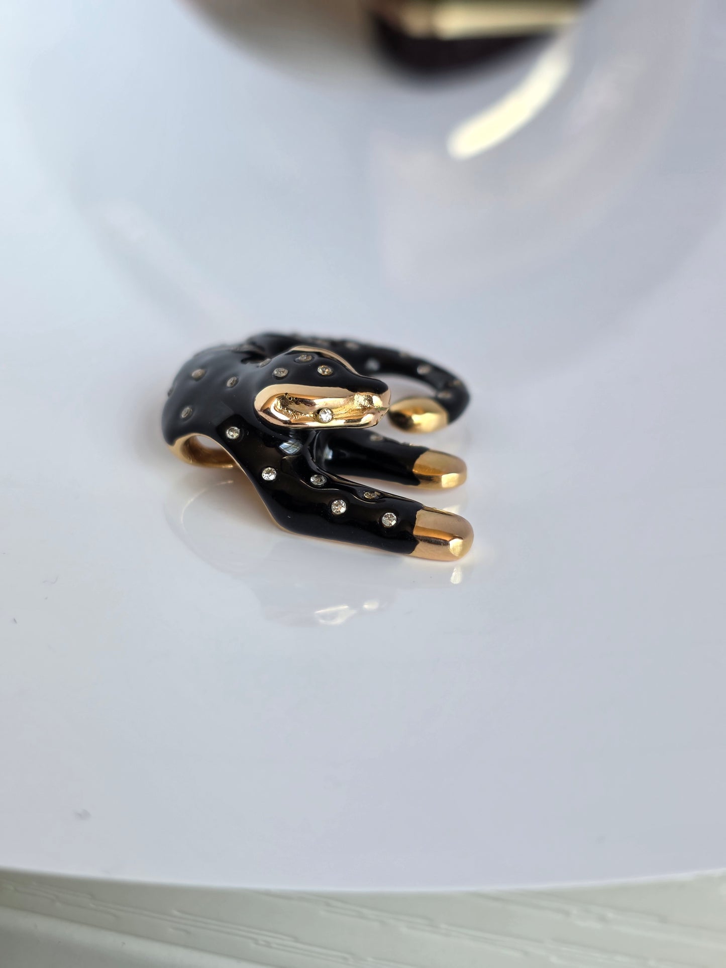 Amazing Black Enamel 14k Gold + White Sapphire /Topaz Panther Slide Pendant (NO CHAIN)