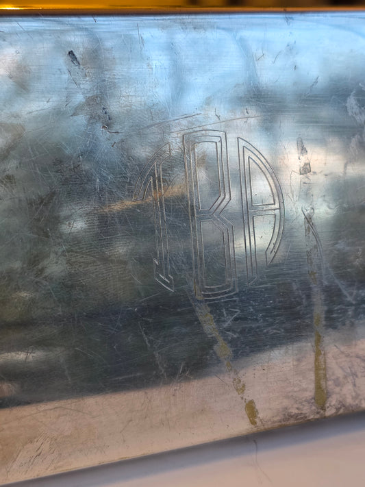 Gump's Silver Plate Vintage Rectangular Jewelry Box With Ring Tray Initials TBA