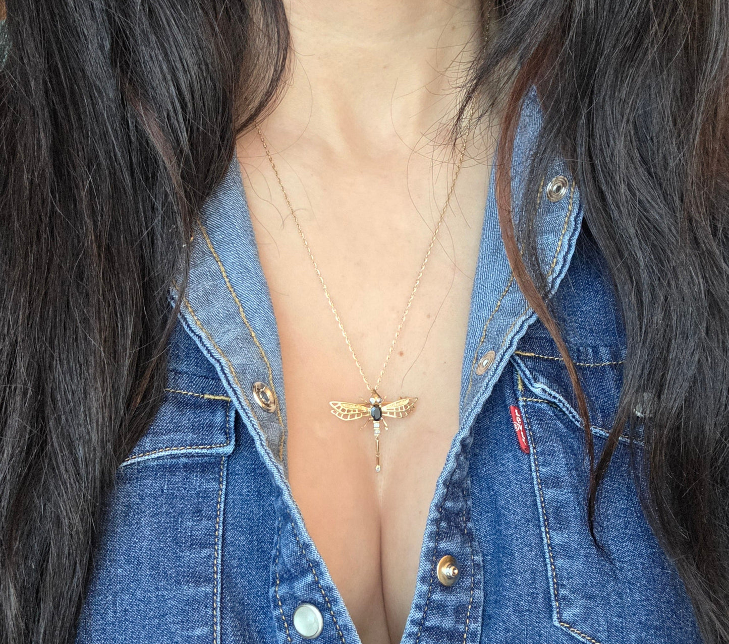 Adorable 14k Gold Sapphire and Diamond Two Toned Articulated Dragonfly Brooch/ Pendant (NO CHAIN)