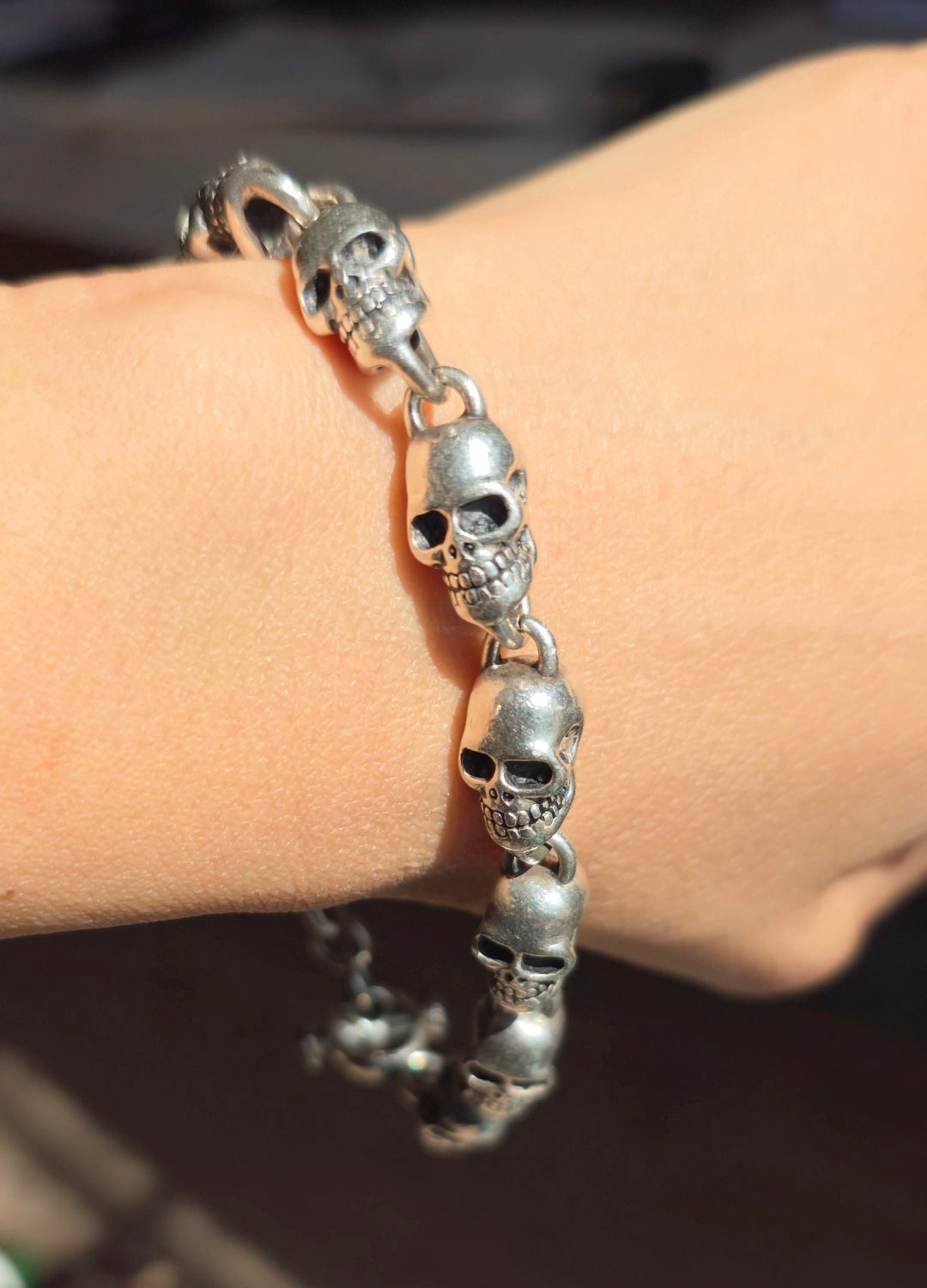 Badass Solid Hefty Skulls Link 925 Sterling Silver Bracelet 8.75"