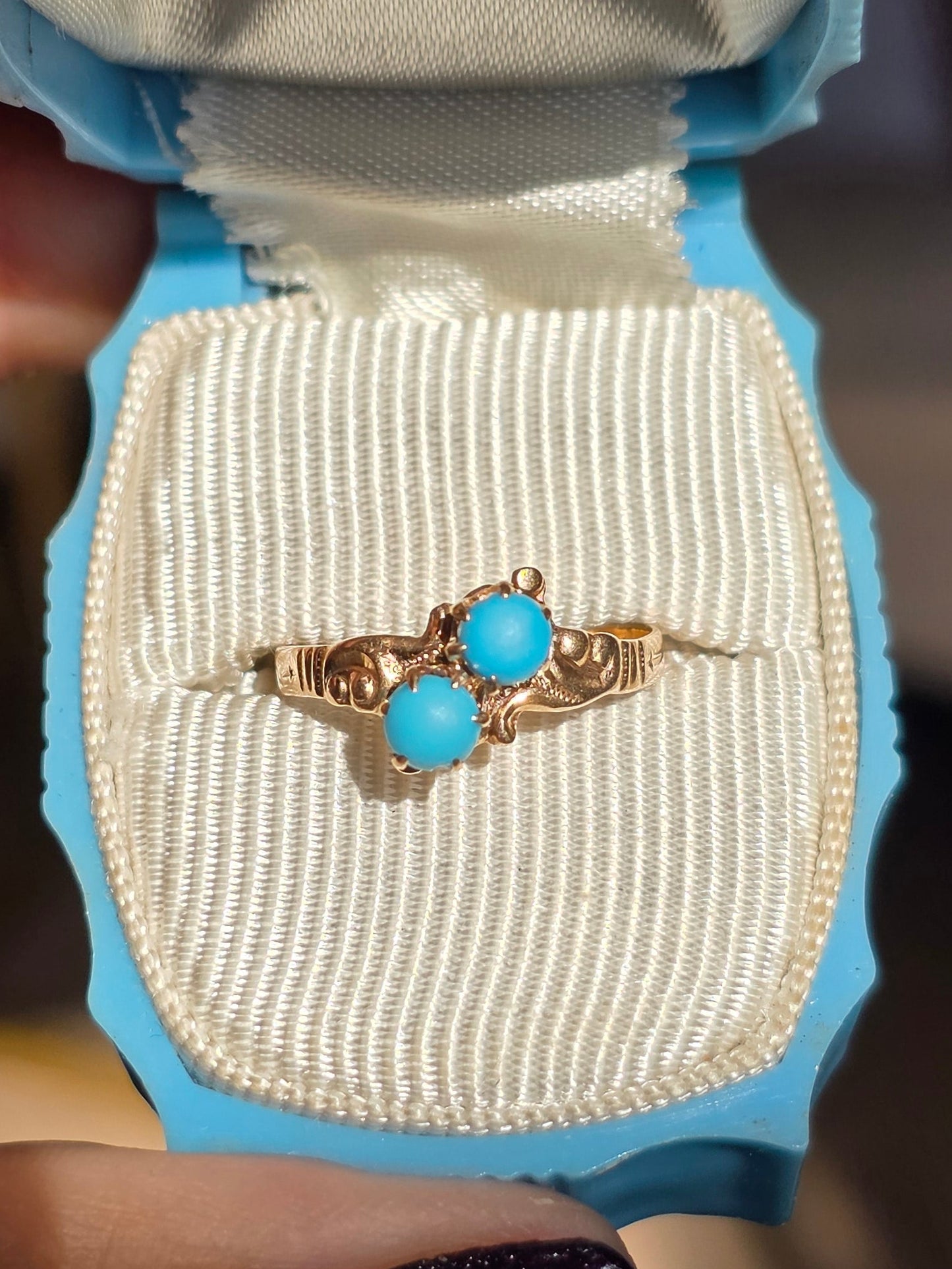 Gorgeous 10k Victorian Style Toi Et Moi Turquoise Ring Size 5