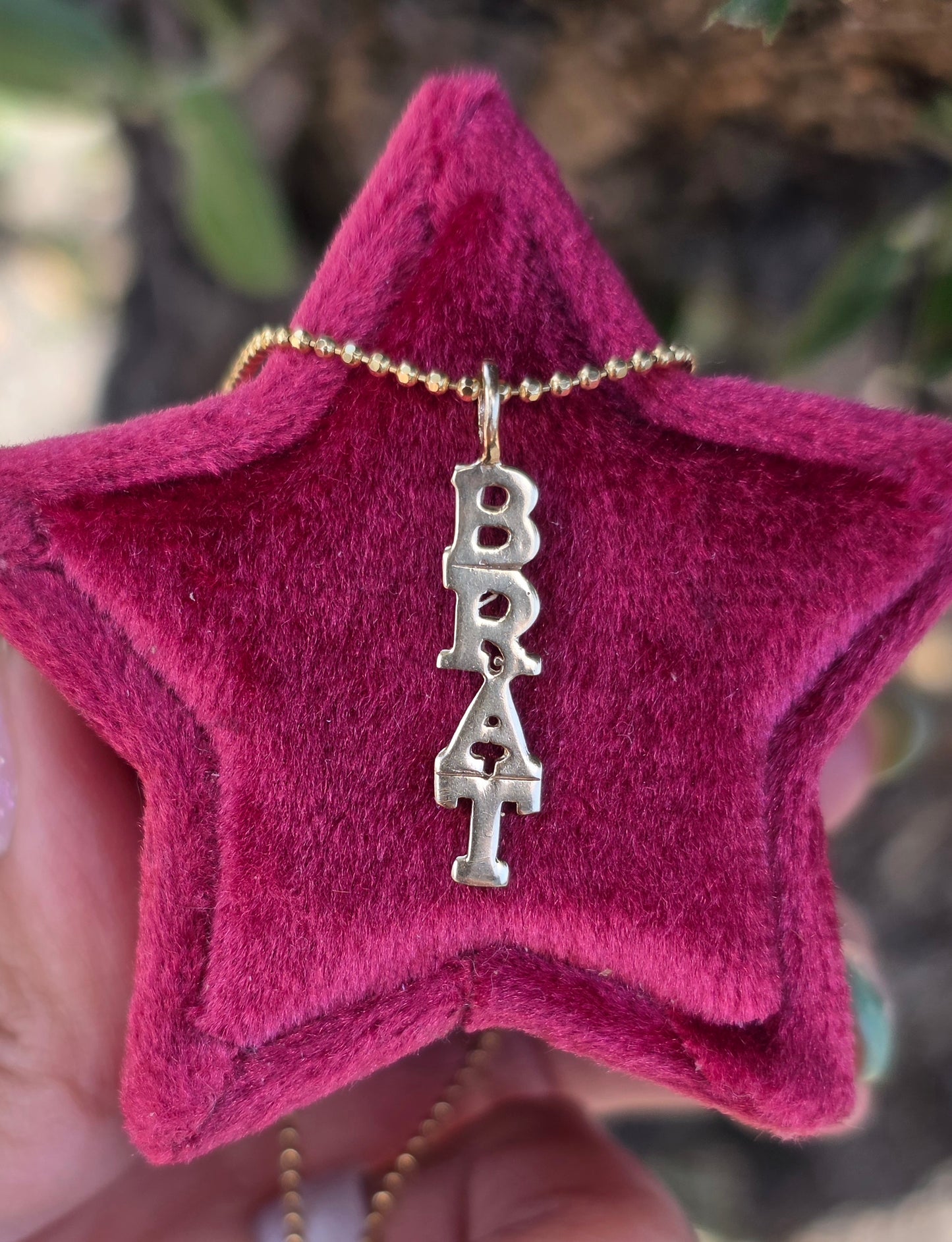 14K Gold Vertical Letters "BRAT" 1" Drop Charm (NO CHAIN)