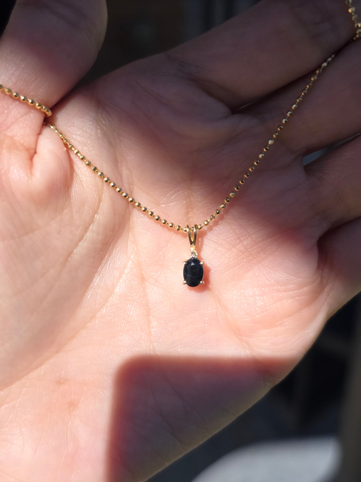 Sweet 14k Gold Oval Dark Blue Gemstone Diamond Accent Dainty Pendant (NO CHAIN)