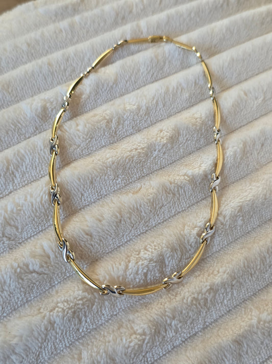 Aurafin 14k Gold Two Toned White Gold X Link Collar Necklace 16"
