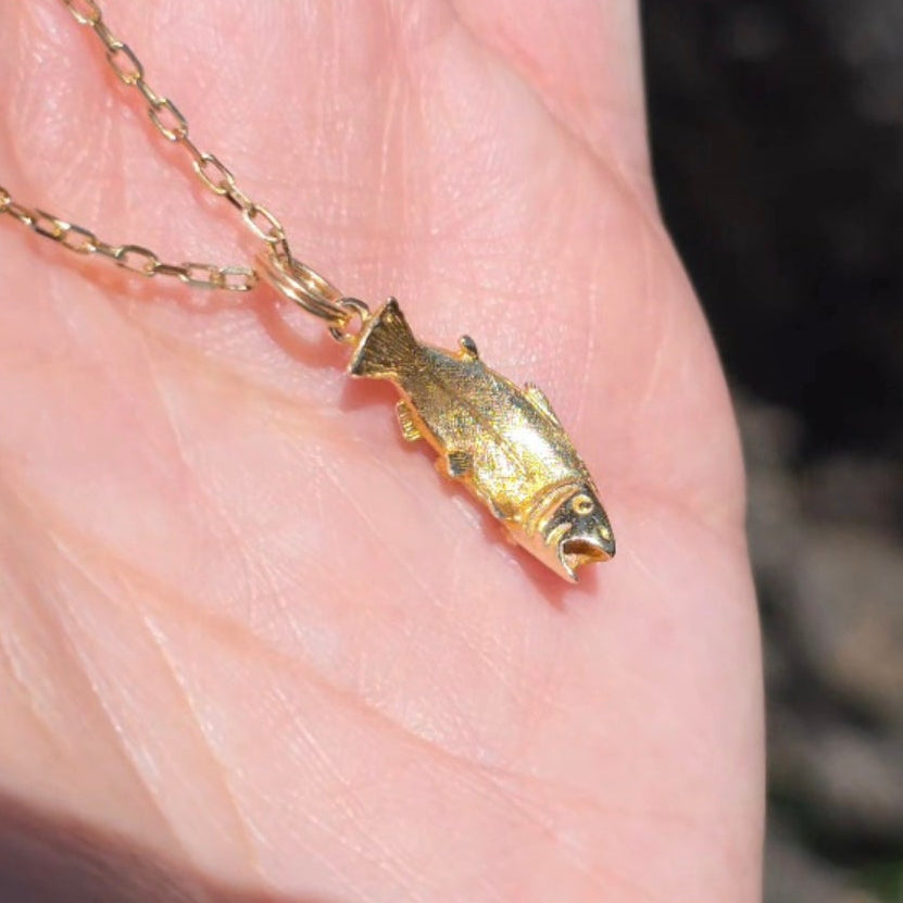 #9- 10k Gold 3D Solid Trout Fish Charm (NO CHAIN)