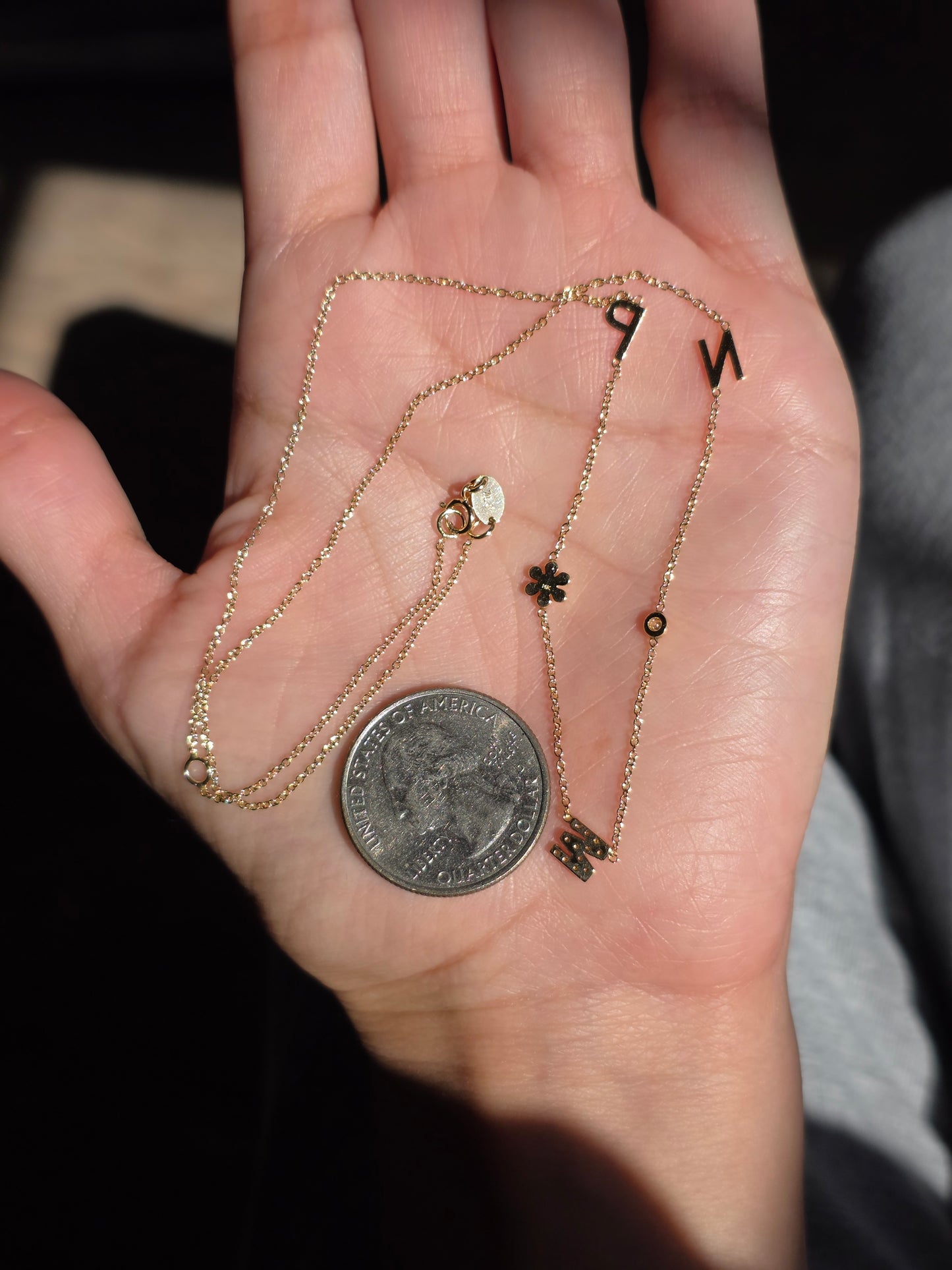 Lovely 14k Gold "NMP" Initial Station Diamond Flower / Bezel Diamond Necklace 16"/18"